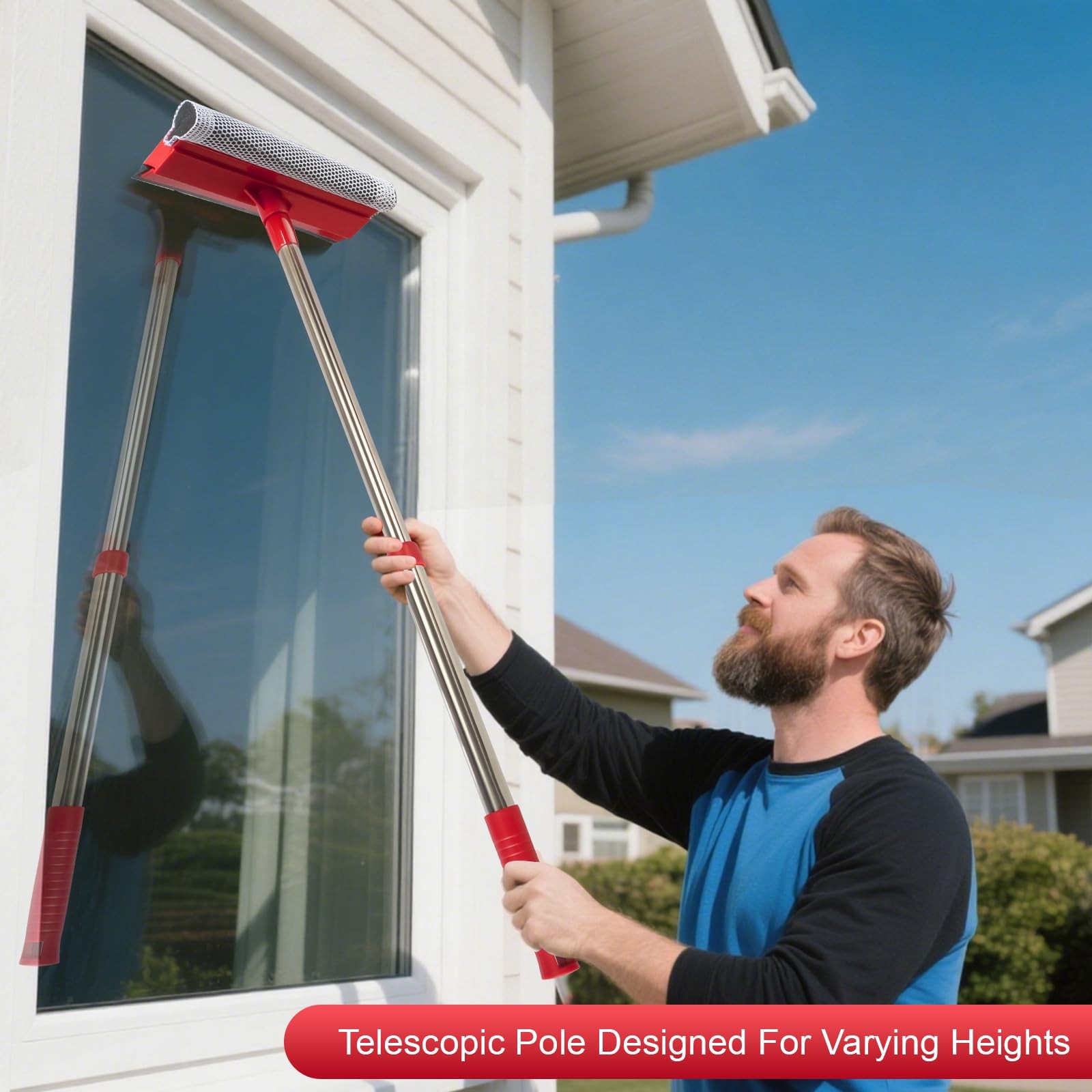 Professional Standard Window Squeegee,2-In-1 Window Cleaner Sponge and Soft Rubb