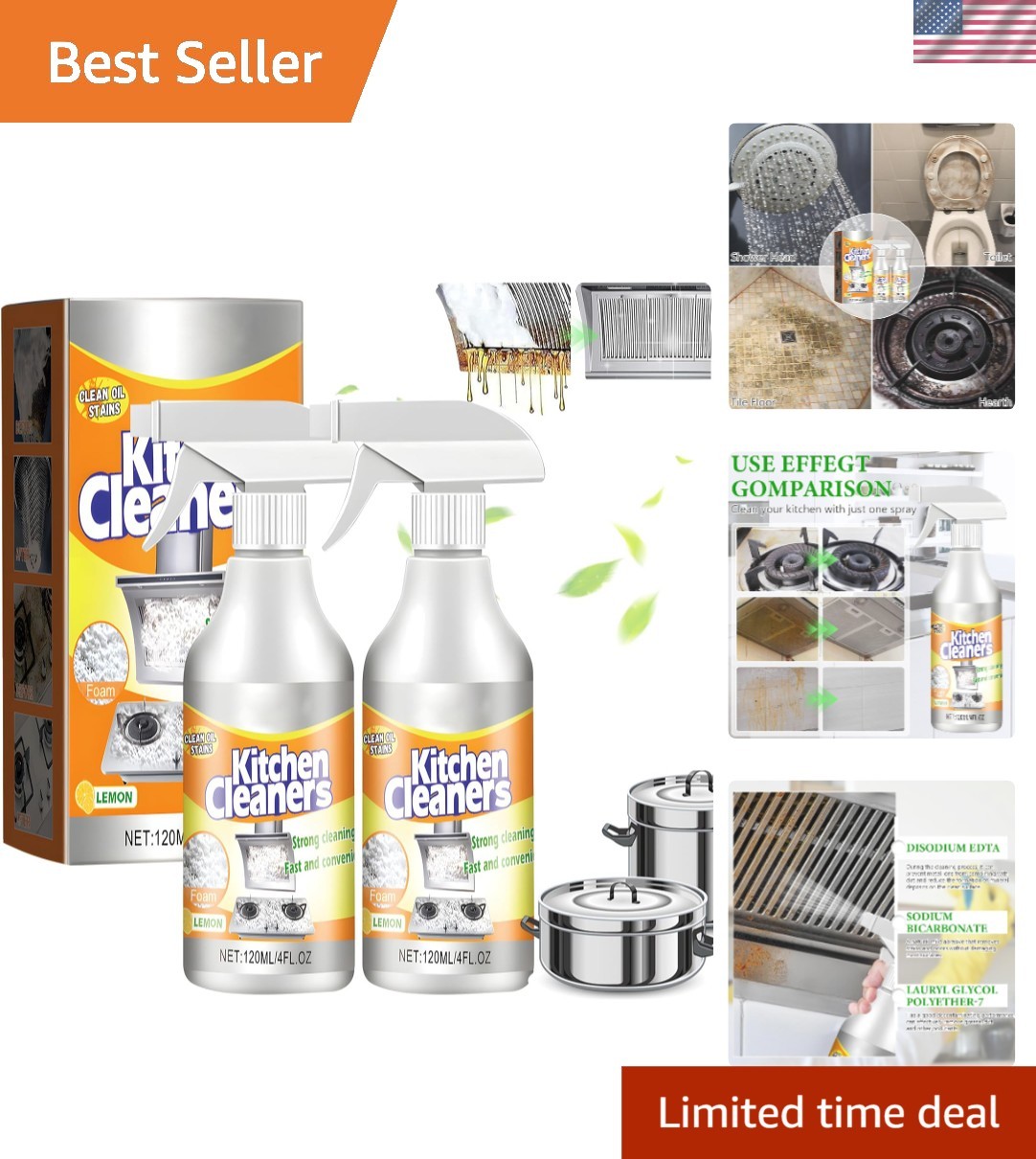 Powerful Kitchen Foam Cleaner – Stubborn Stains Remover for Stoves & Pots (2PCS)