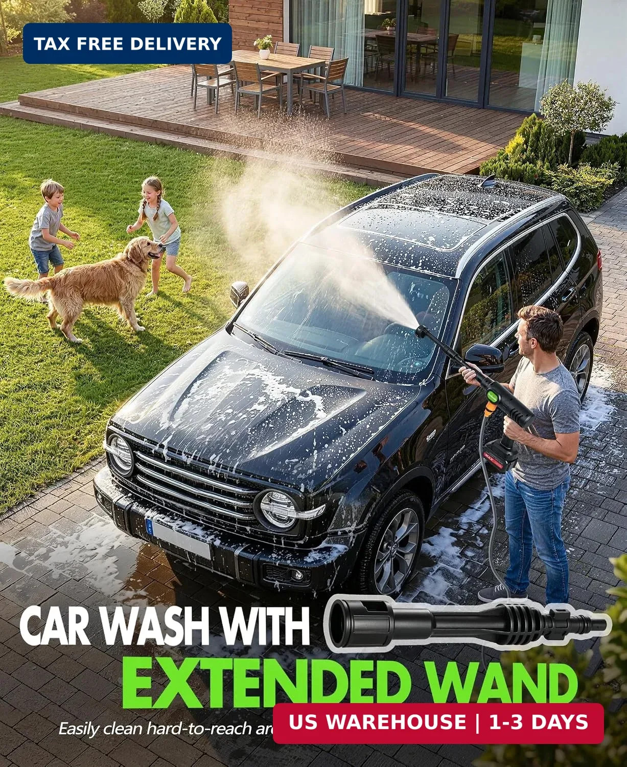 PoolLeader Cordless Car Washing Tool, Portable Vehicle Cleaner with 6-in-1 Nozzl