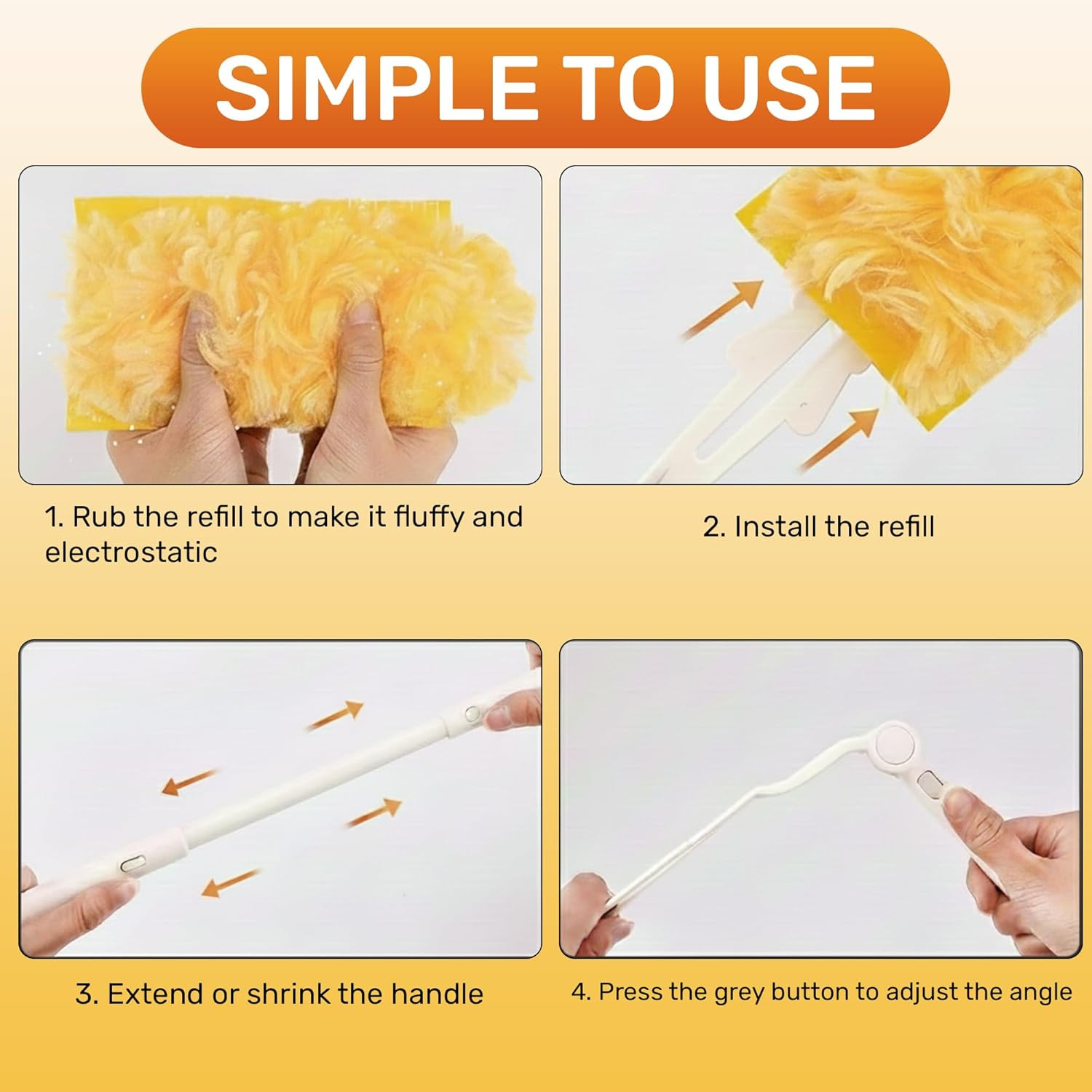 Heavy Duty Duster Refills 30 Pack, 360° Multi Surface Feather Dusters Kit with E