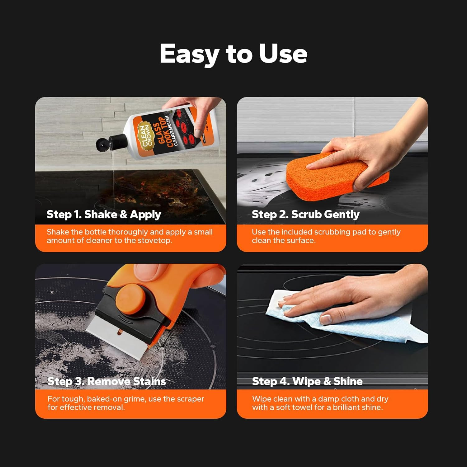 3-In-1 Cooktop Cleaner Kit (8.8 Oz Cooktop Cleaner + Scrubbing Pad + Scraper), S