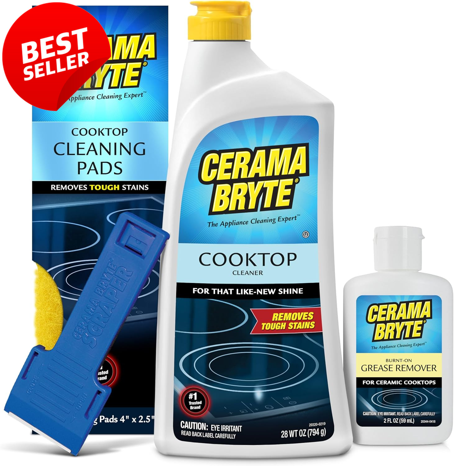 Ceramic Cooktop Cleaner Kit 28Oz Scraper 10Pads Burnt-On Grease Remover US