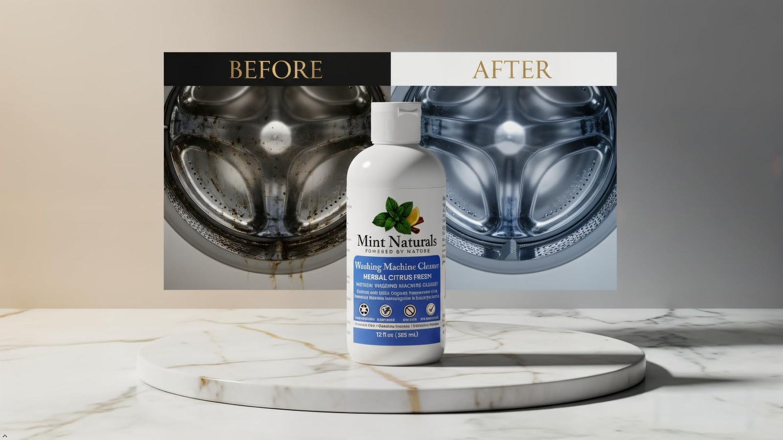 Natural Washing Machine Cleaner Front/Top Load Odor Remover 12oz Deep Clean