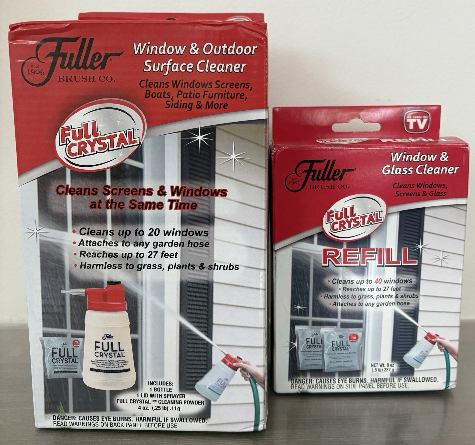 Fuller Brush Full Crystal Window & Outdoor Cleaner Spray Bottle + 3 Bags Cleaner