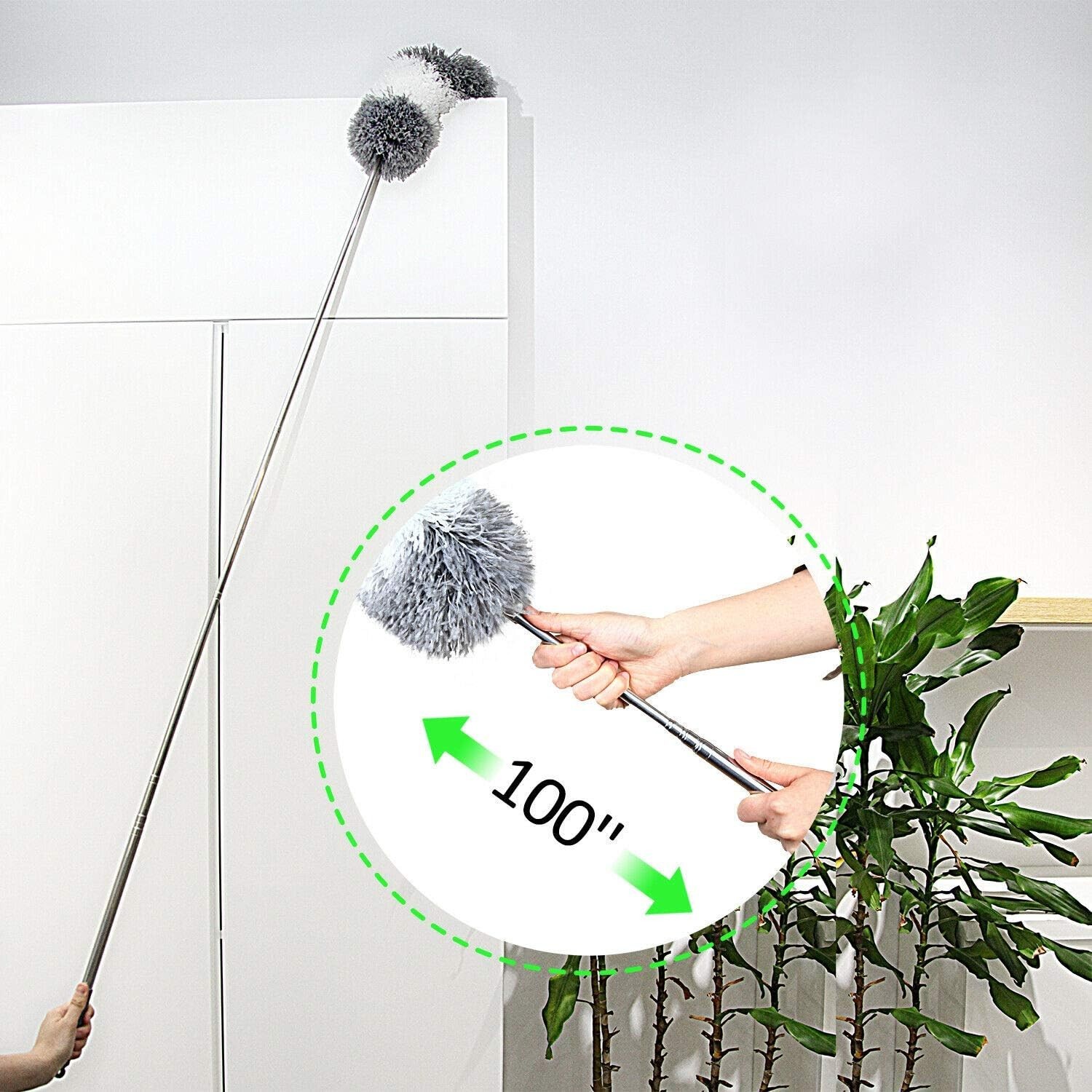 Versatile 100″ Telescopic Microfiber Duster with Bendable Head for Home Use