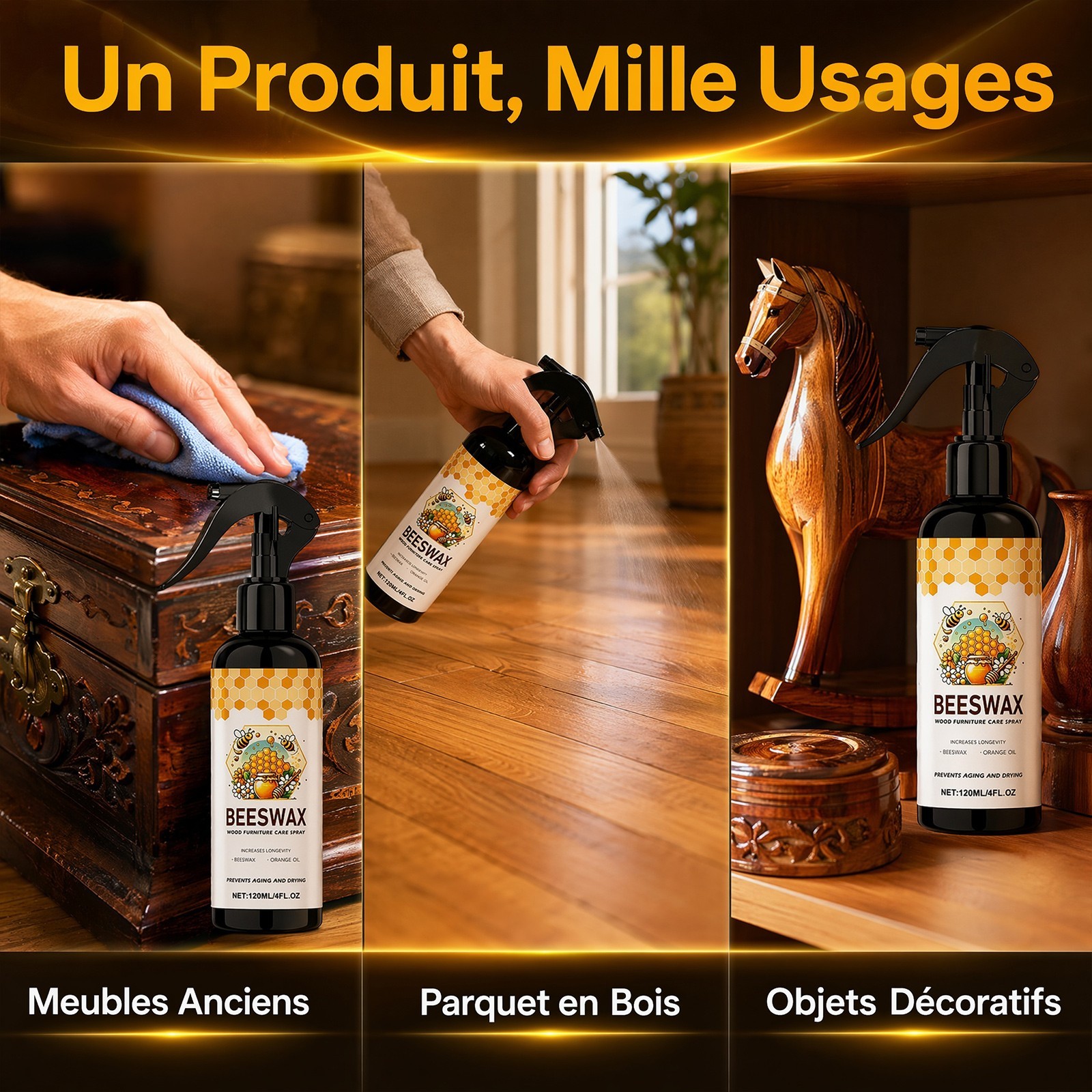 Natural Beeswax Wood Polish Spray – Furniture & Floor Cleaner Restorer