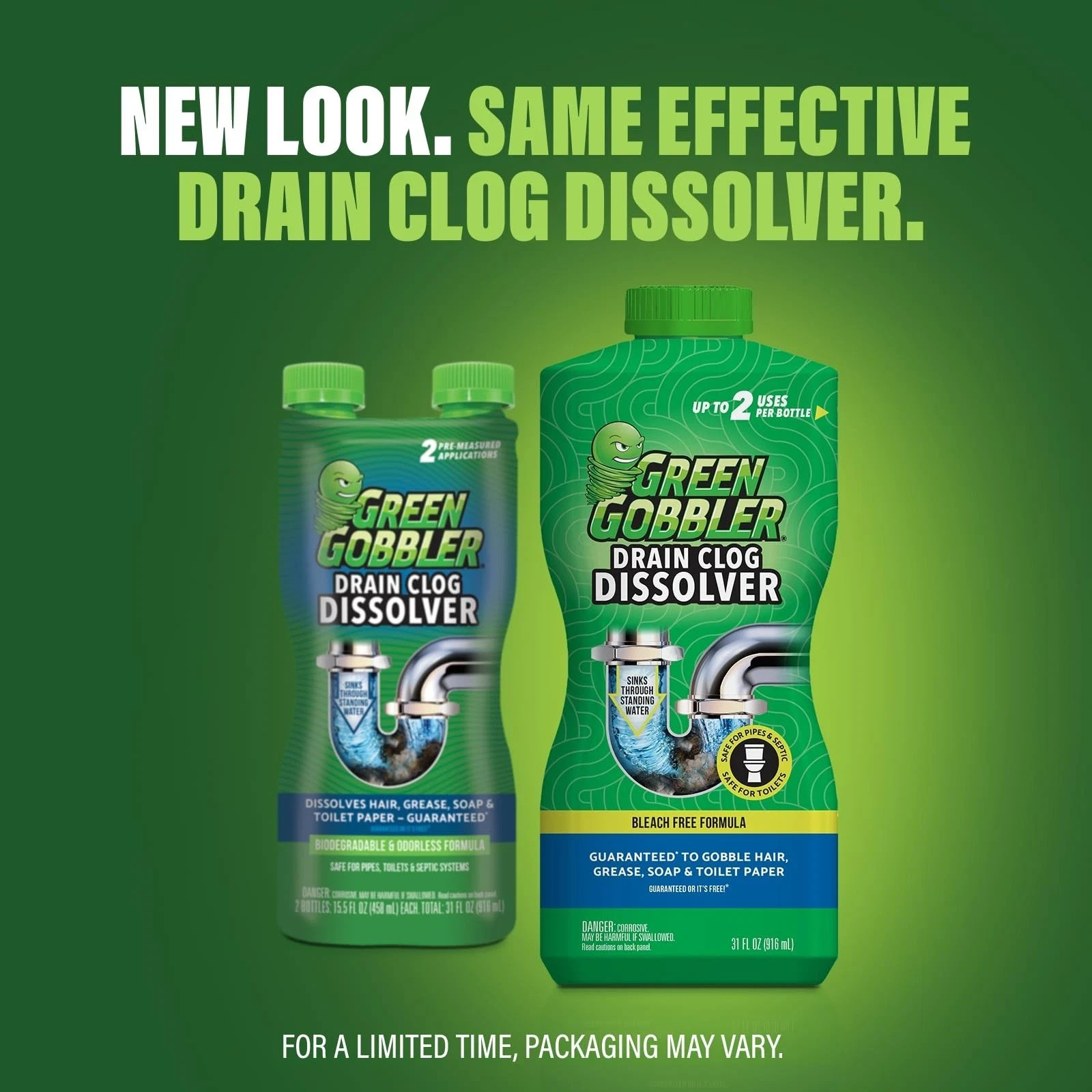 Green Gobbler Drain Clog Dissolver,Drain Opener-Cleaner,Toilet Clog Remover,31oz