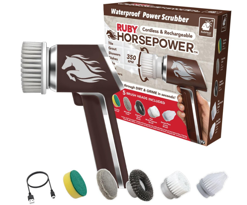Horsepower Scrubber AS-SEEN-ON-TV Waterproof Rechargeable Handheld 350 RPM Inclu