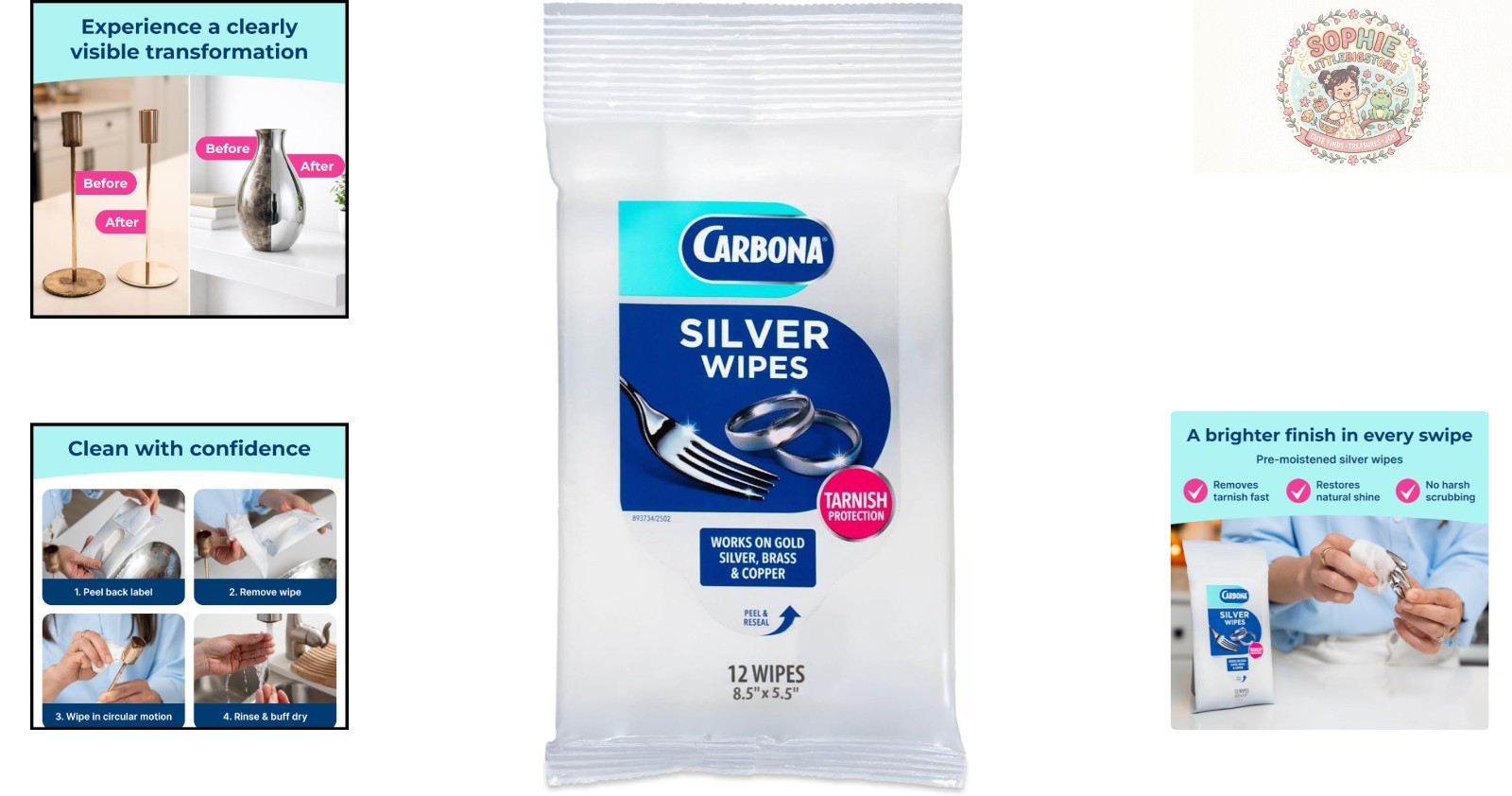Luxurious Silver Wipes: 12 Pre-Moistened Polish Wipes for Metals and Antiques