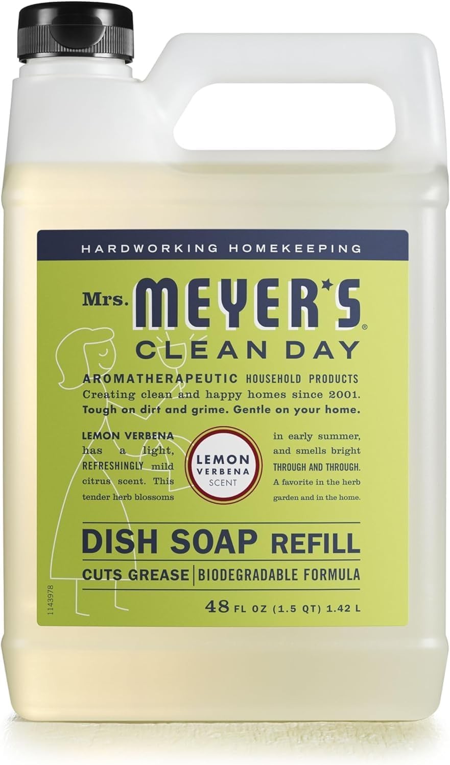 MRS. MEYERS CLEAN DAY Liquid Dish Soap Refill, Lemon Verbena 48 Fl Oz Pack of 1