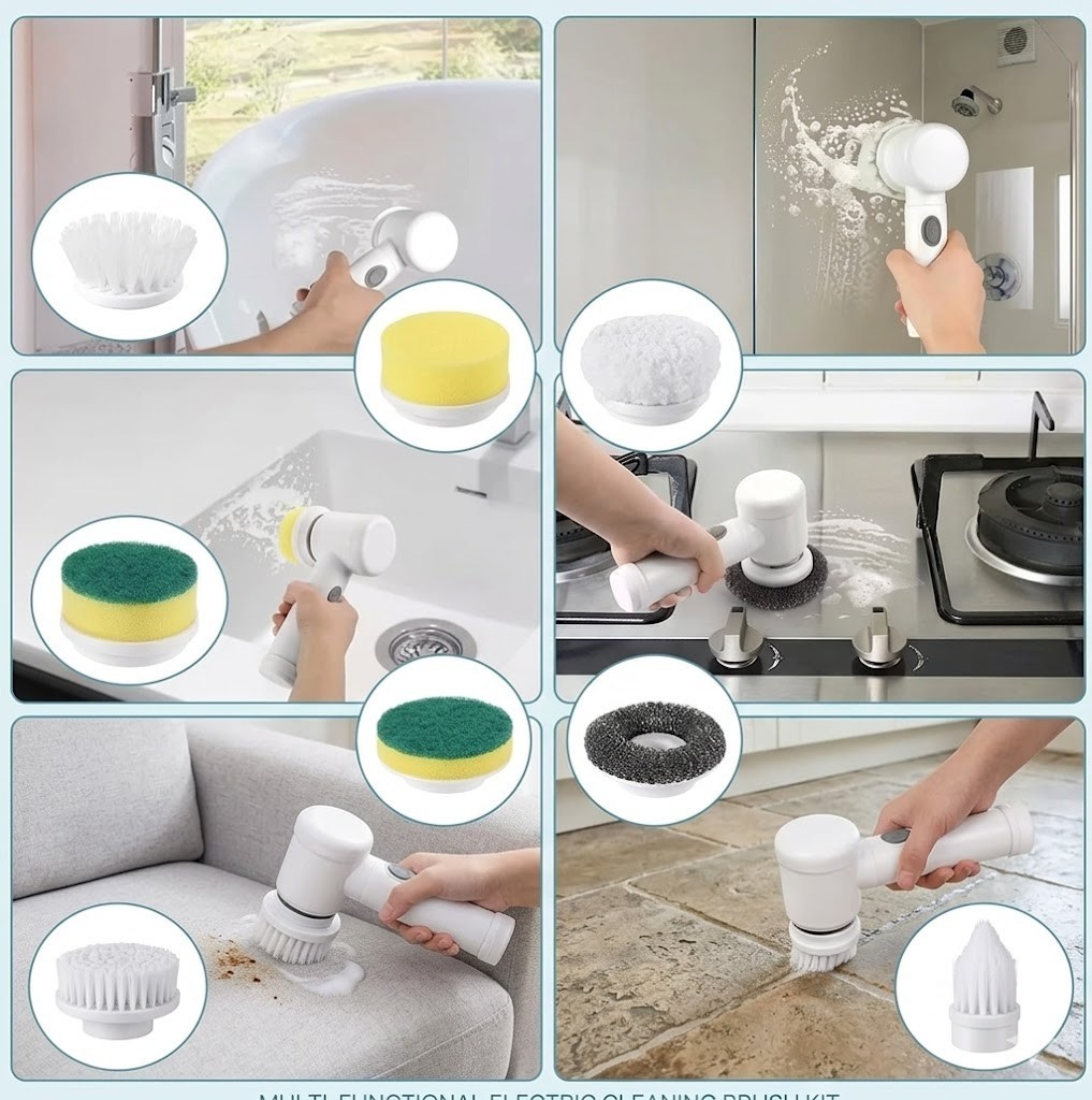 Electric Spin Scrubber Waterproof Cordless Cleaning Brush for Kitchen Bathroom