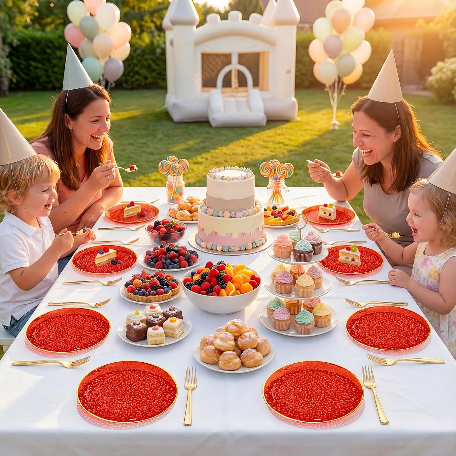 DaYammi 240Pcs Red Plastic Plates Including 120Pcs Red Dessert Plates and 120P