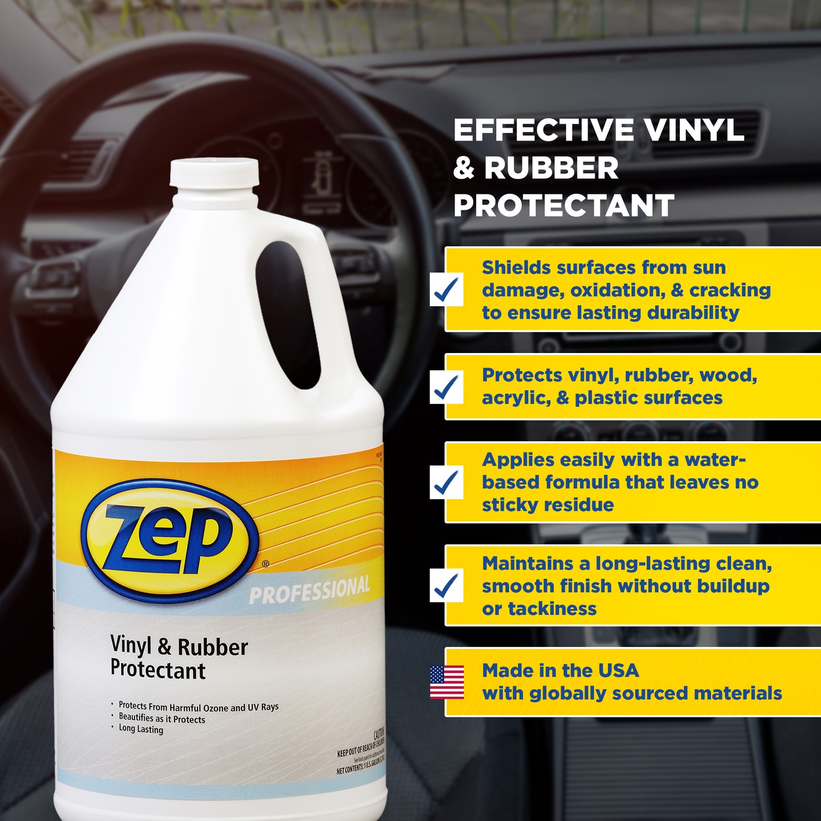 Zep Professional Vinyl and Rubber Protectant – 1 Gallon (Case of 4)- 1041479 –