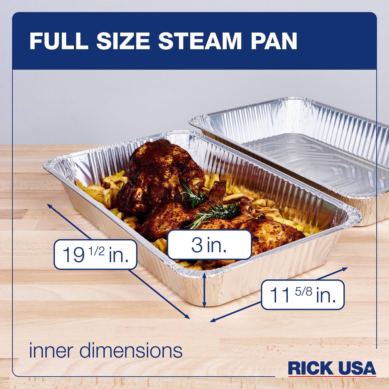 RICK USA Full Size Steam Pan – 10 Pack 19.5×11.6″ Disposable Aluminum Foil