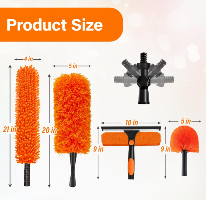 Kit Plumero Telescópico 26FT Limpieza Techo Alto Ventanas Ventilador 4 En 1