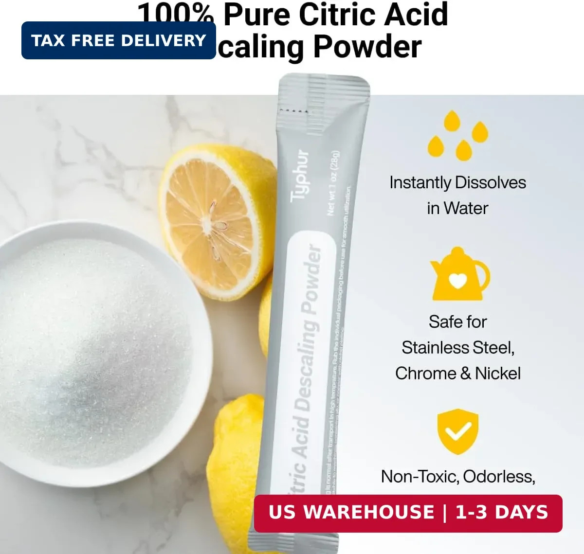 Typhur Citric Acid Ice Maker Cleaner 12 Packs Espresso Coffee Machine Descaler