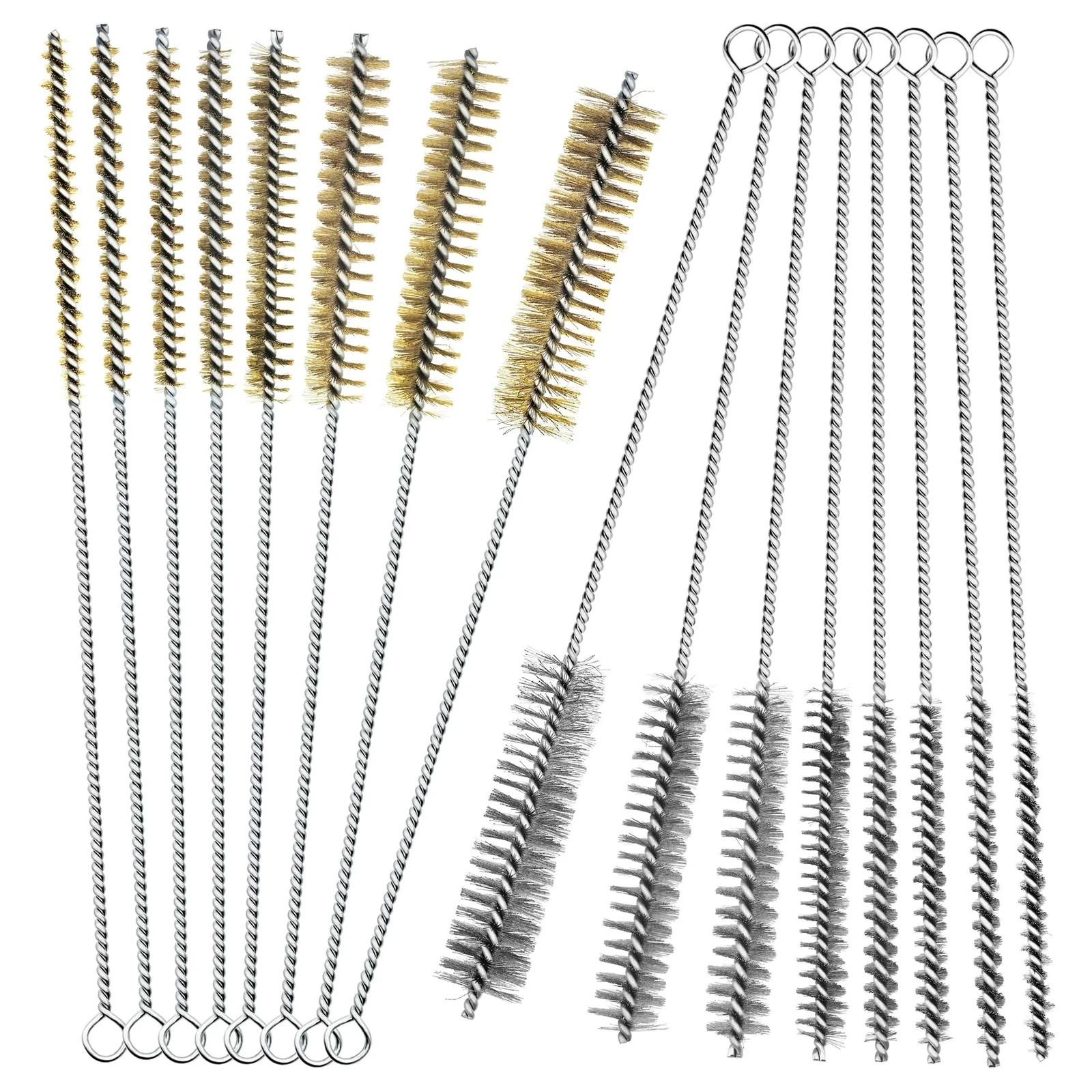 16Pcs Stainless Steel & Brass Wire Tube Brushes Bottle Brush Set,12″ Long Wir…