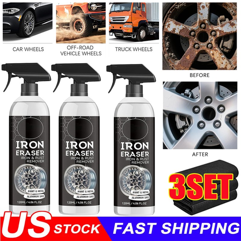 3X Iron Eraser Rust Remover Spray, Car Wheel Paint Brake Dust Fast Cleaner 120ml