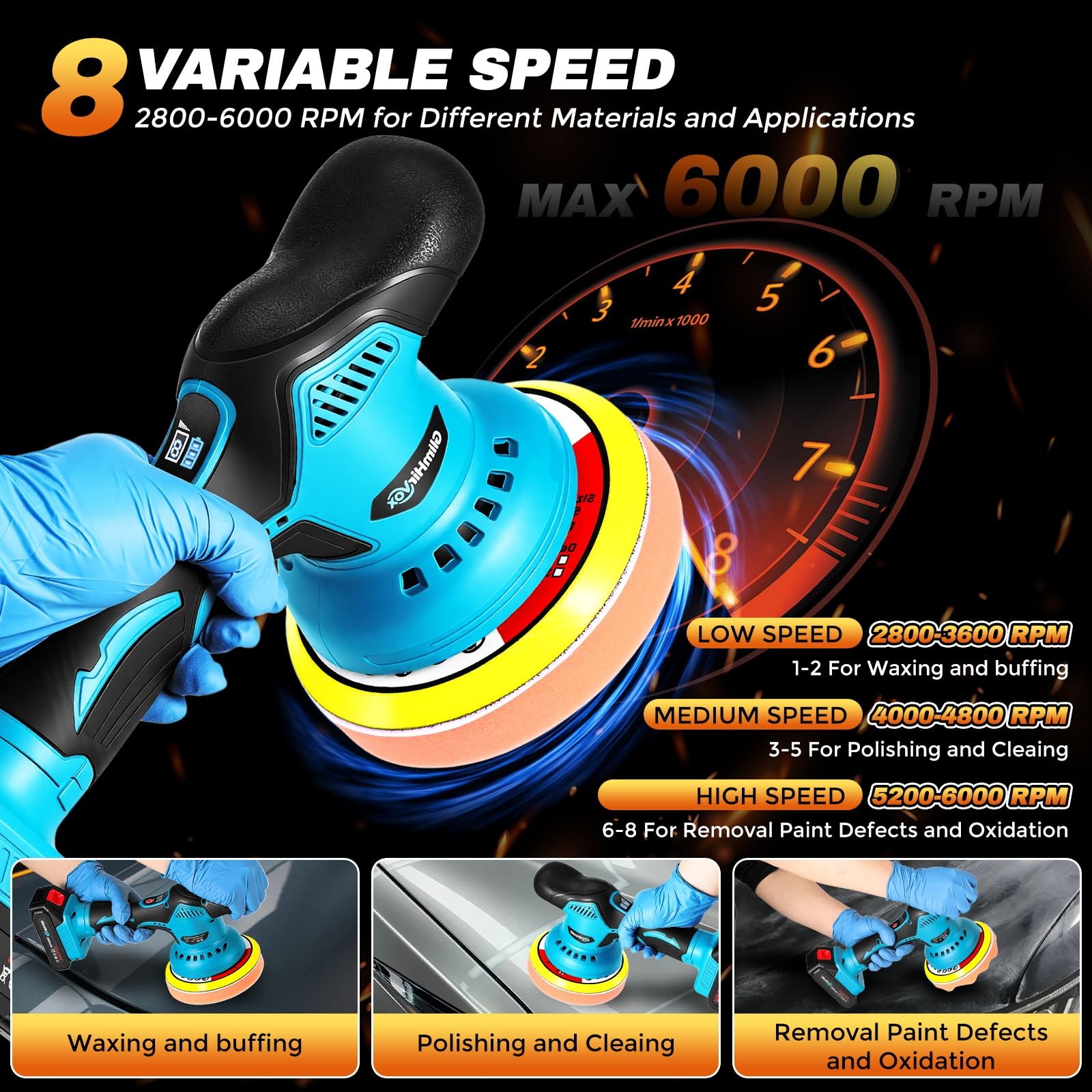 Cordless Car Buffer Polisher Kit with 2x2000mAh 21V Batteries and 28PCS Kit