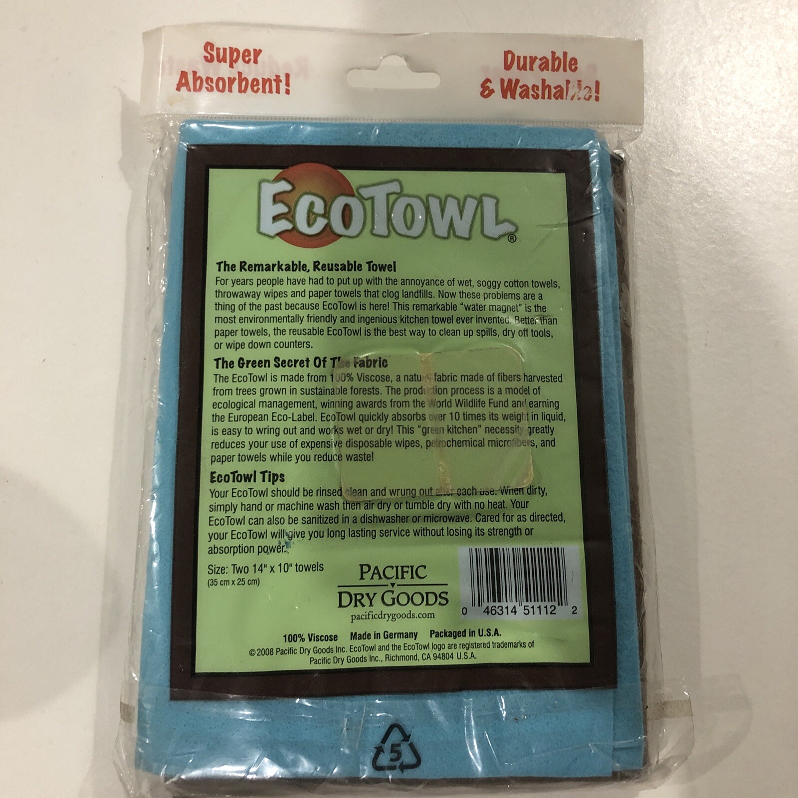 EcoTowl PACIFIC DRY GOODS ECOTOWEL 2 X 14″ X 10″ Germany USA 2006 New