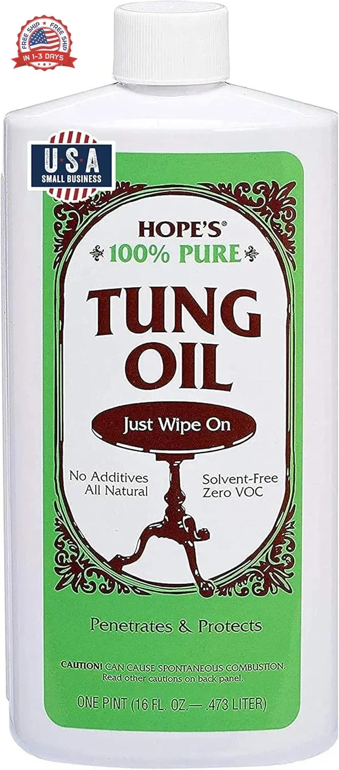HOPE’S 100% Pure Tung Oil, Food Safe, Premium Waterproof Natural Wood Finish and