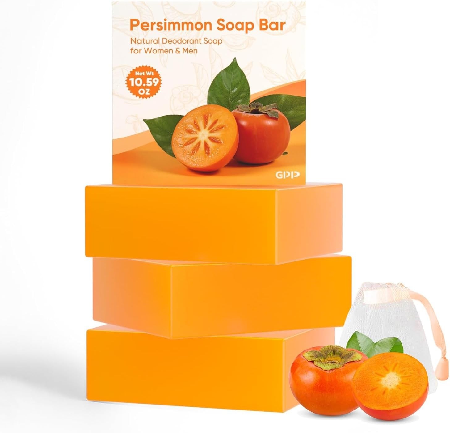 Persimmon Soap Bar for Body Odor Control – 3 PCS Natural Body Wash Soap for for