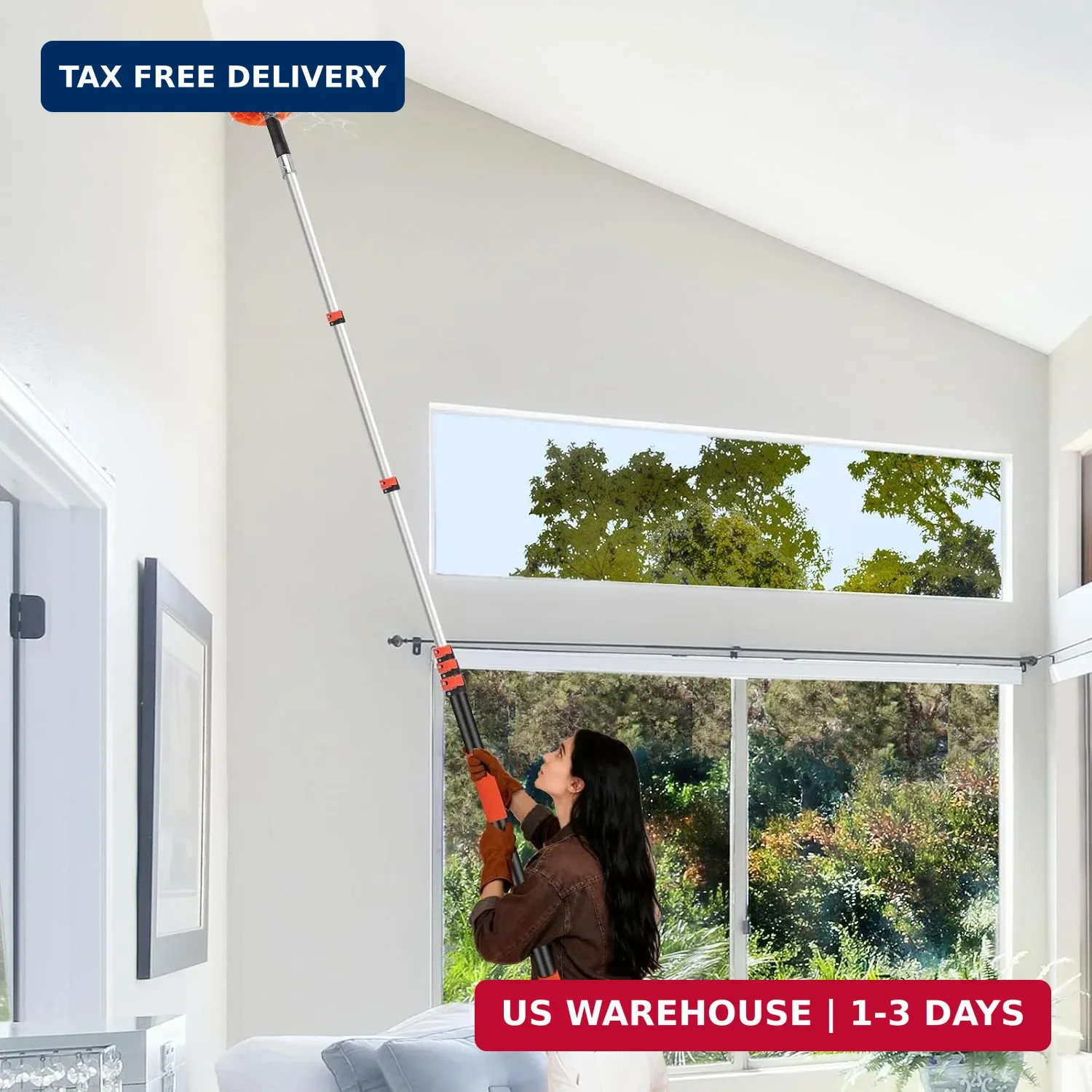 30FT Cobweb Duster with Extension Pole – High Reach Duster for High Ceilings & O