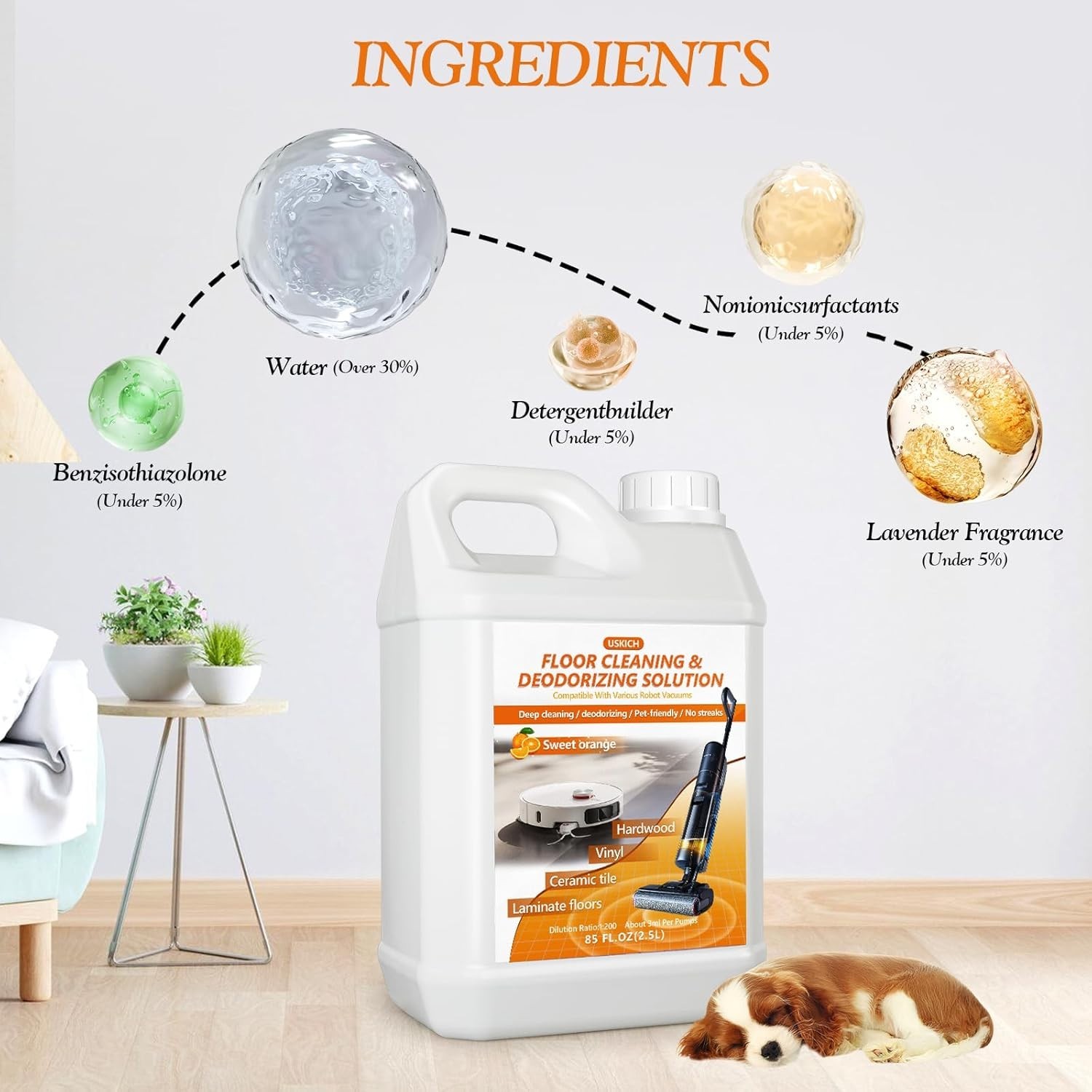 Powerful Deodorizing Floor Cleaner 85 FL OZ – Safe for Kids & Pets, Fast Drying