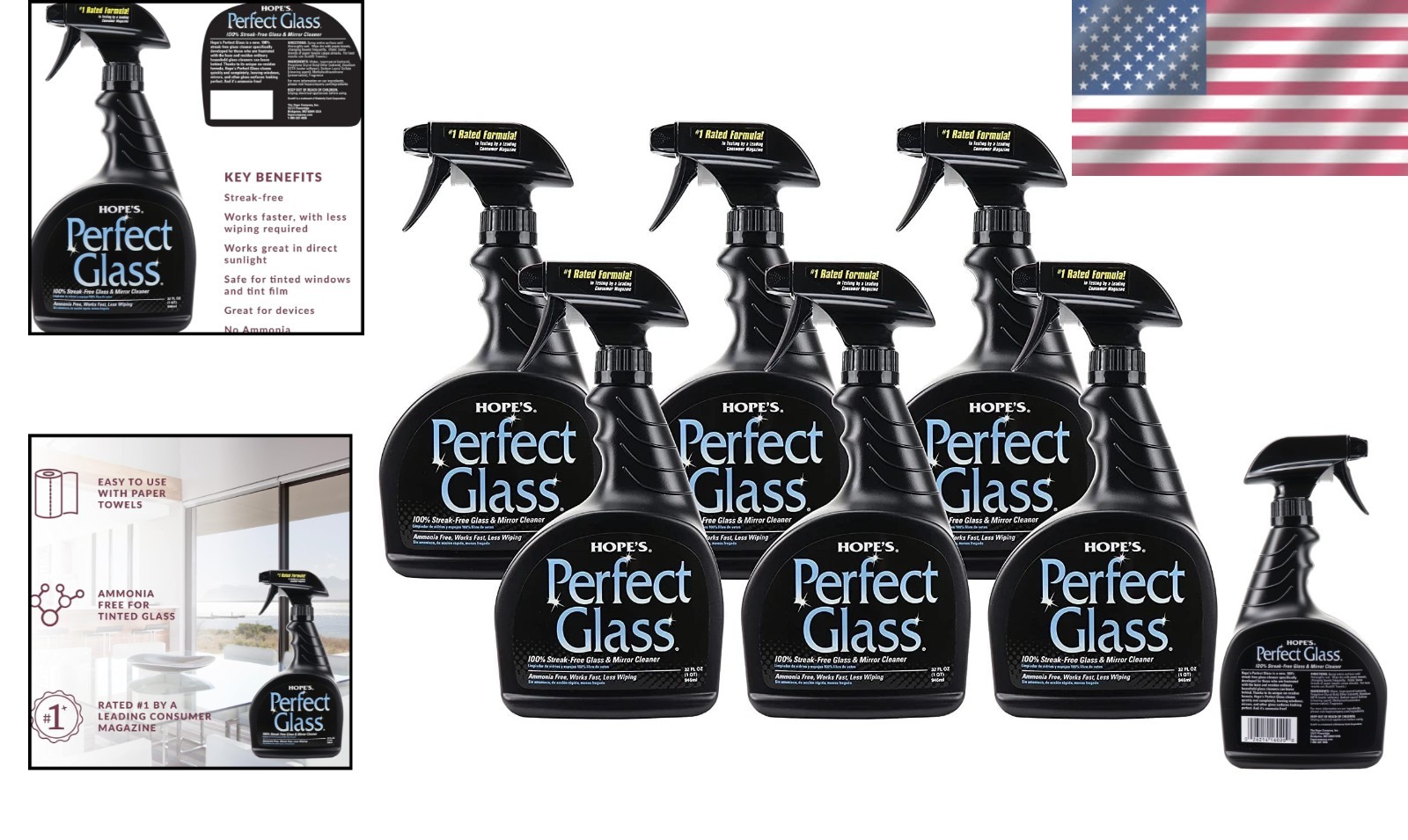Glass Cleaner Spray, Streak-Free Formula, 32oz