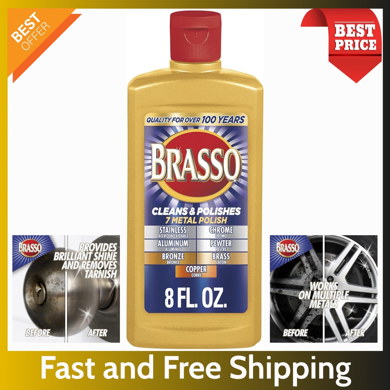 8 oz Brasso Multi-Purpose Metal Polish – Cream for Brass, Copper, Chrome & More.