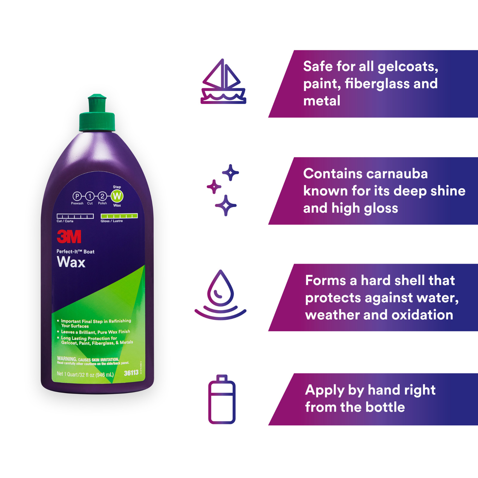 3M Perfect-It Boat Wax: 1 quart (White)