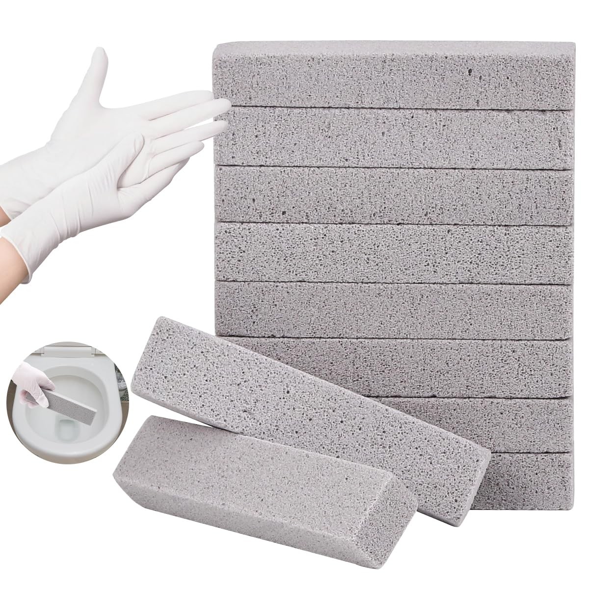 Herda 10 Pack Pumice Stone for Toilet Bowl Cleaning, 10Pack with Glove, Gray