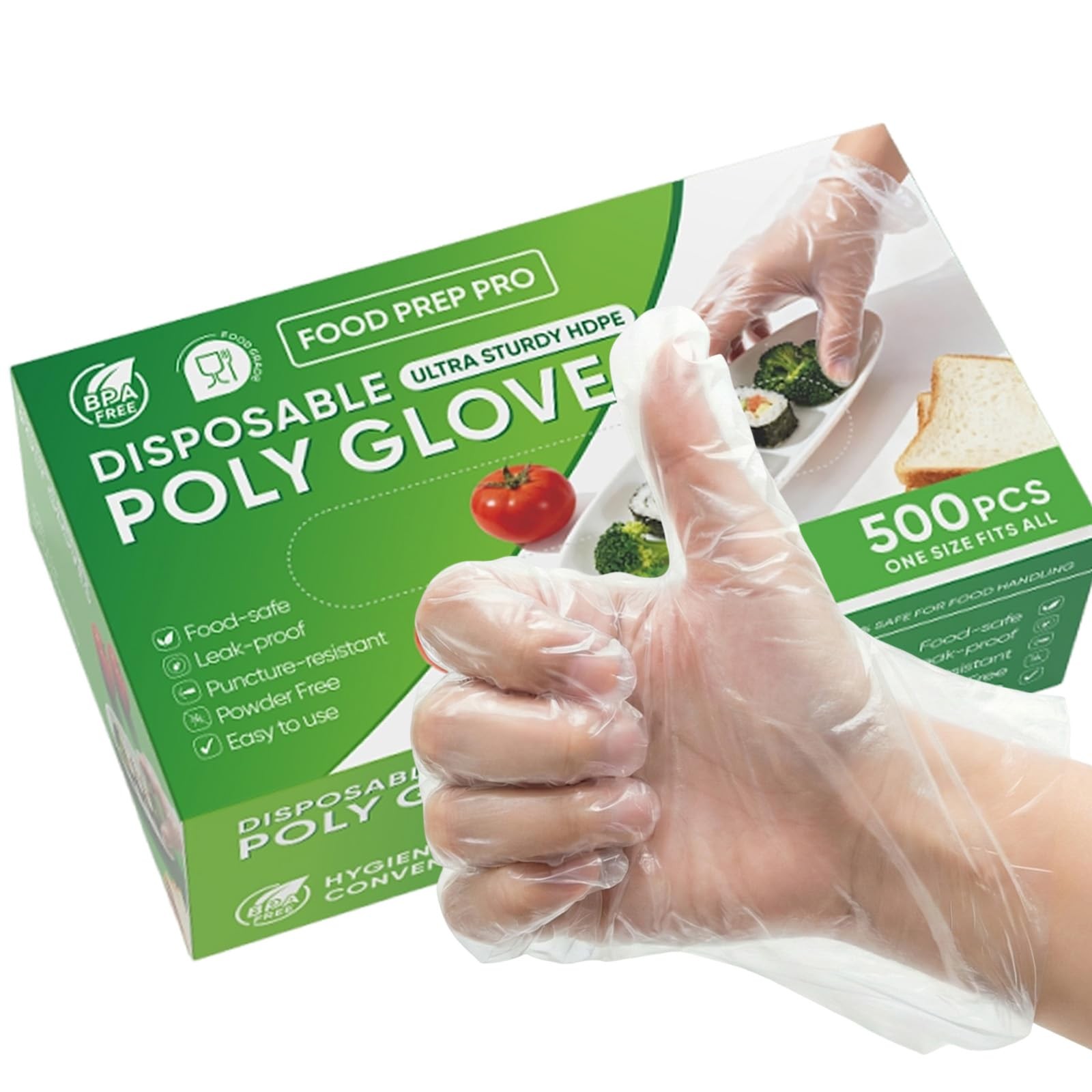 JedJadr 500 Count Disposable Food Service Gloves – Plastic One Size, Clear