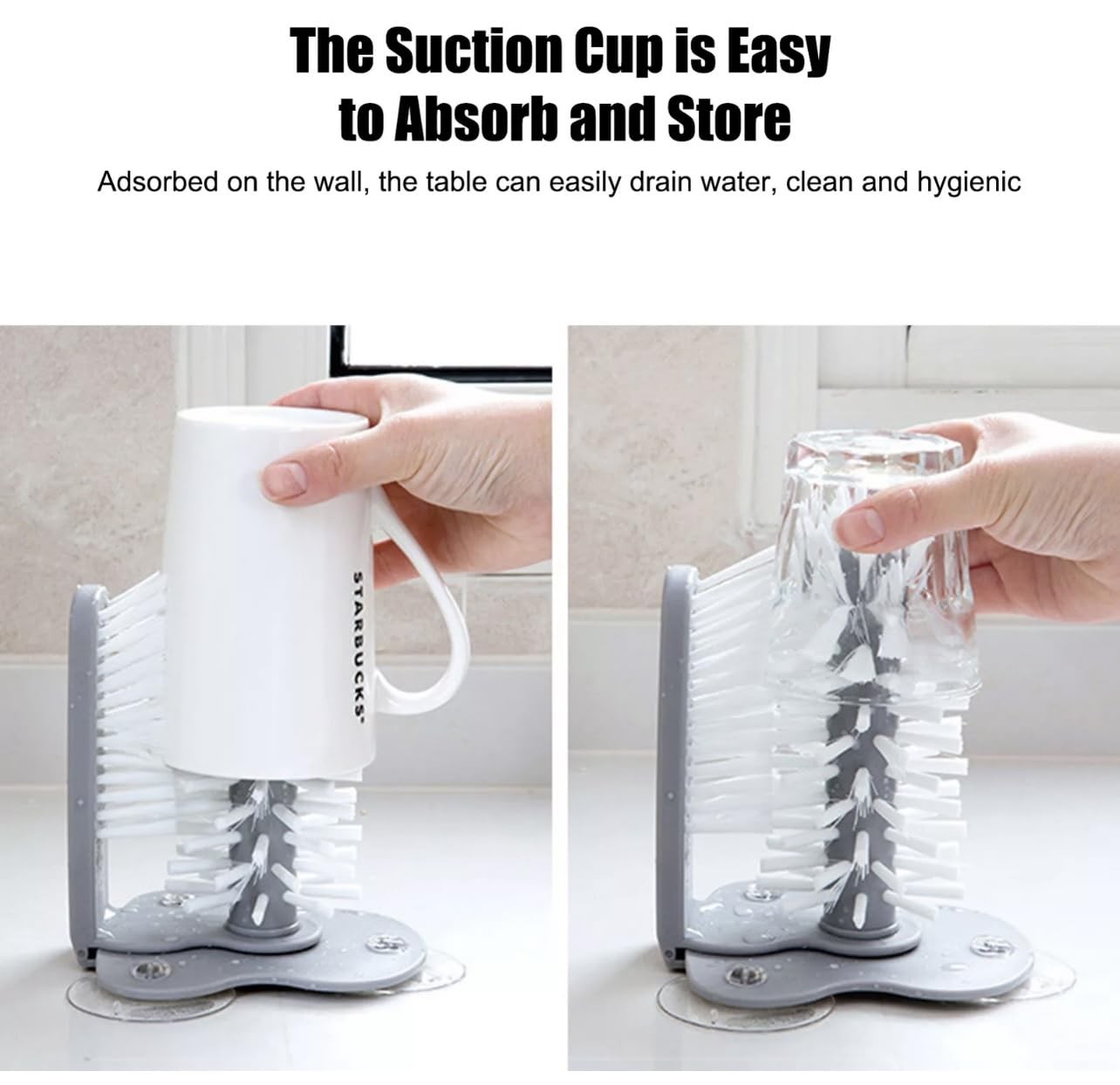 Water Bottle Cleaning Brush Glass Cup Washer with Suction Base Bristle Brush for