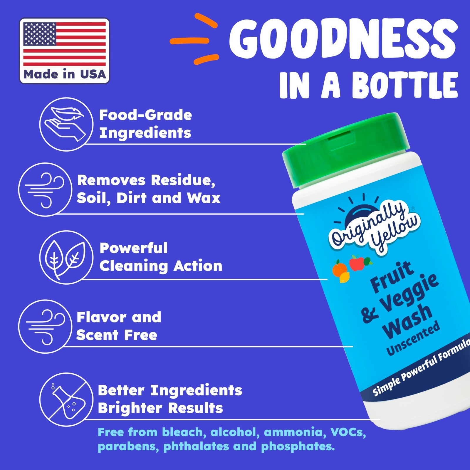 Food-Grade Fruit & Vegetable Wash – Plant-Derived Cleaner, No Aftertaste, 2 lb