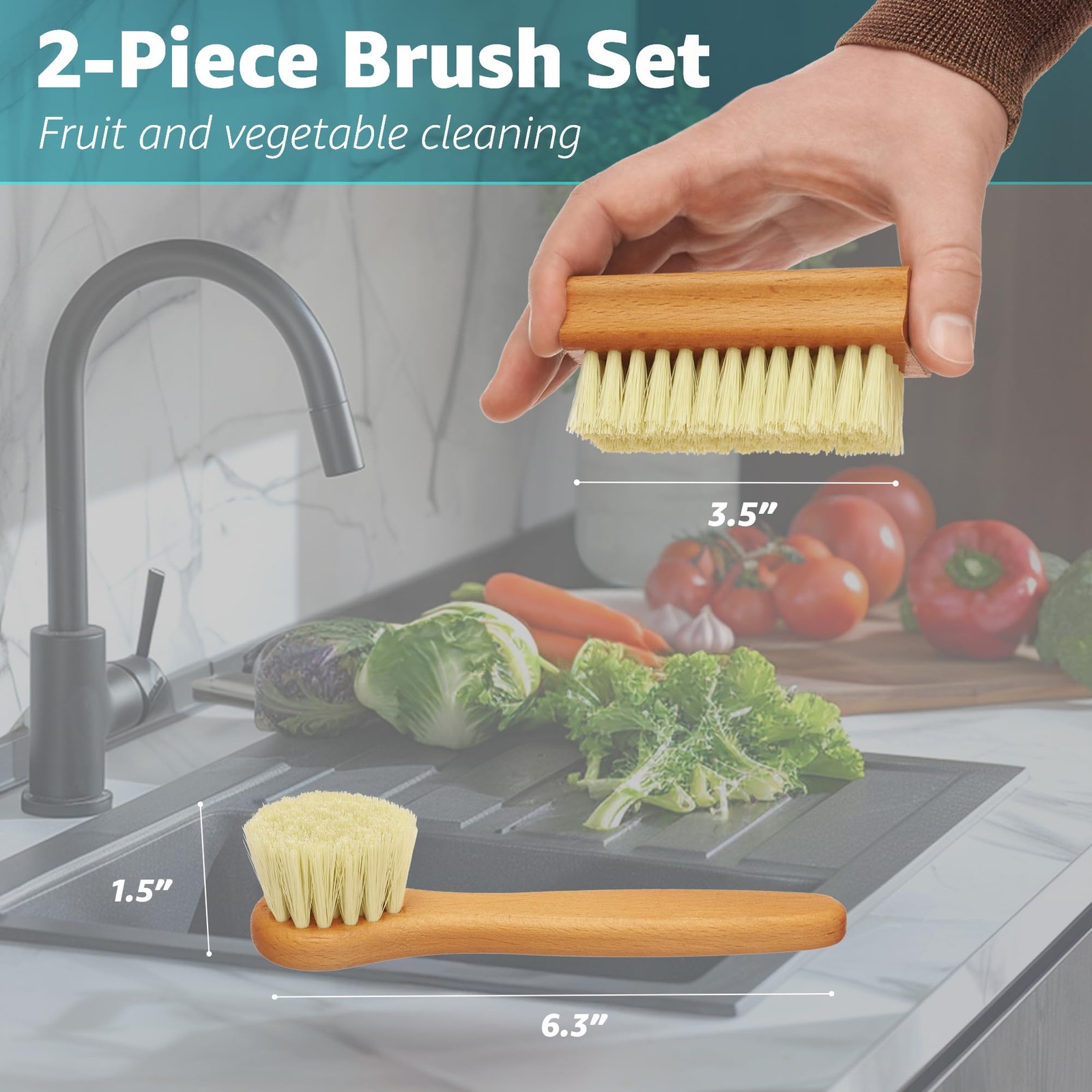 Vegetable Brush Set of 2 Fruit and Vegetable Brush Scrubber for Food, Potato…