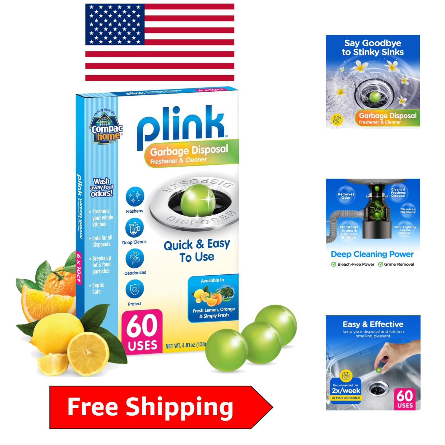Plink 60ct Garbage Disposal Cleaner & Deodorizer – Assorted Biodegradable Scents
