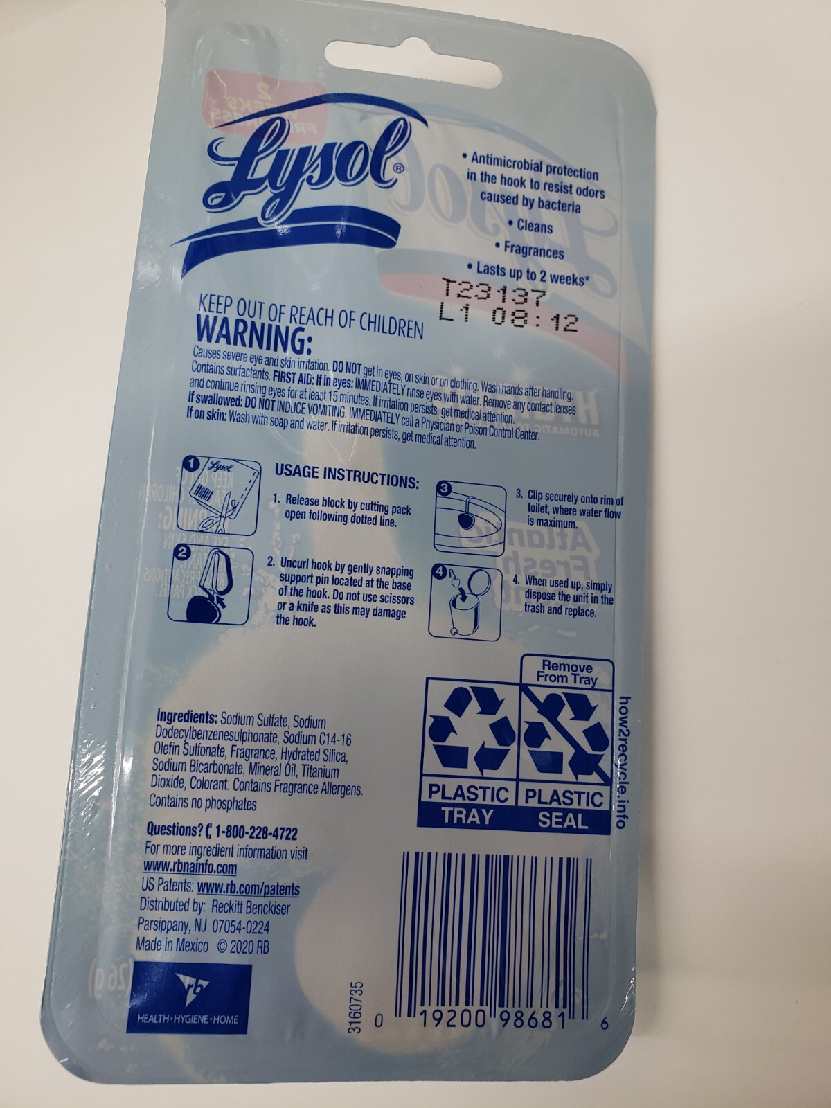 1 LYSOL HYGENIC ATLANTIC FRESH SCENT AUTOMATIC TOILET BOWL CLEANER BLUE CLIP ON