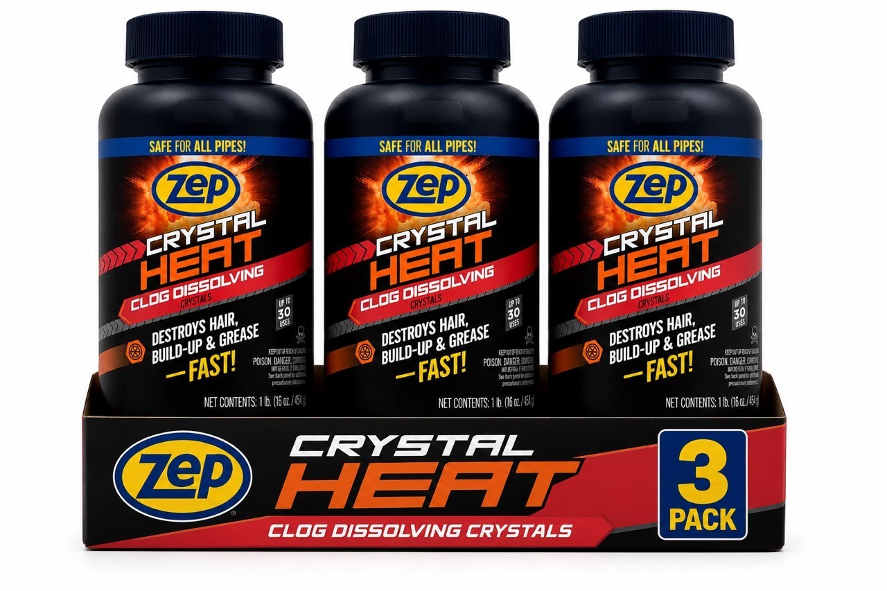 3-Pack Zep Crystal Heat Dissolver 16 Oz Drain Cleaner Crystals hair ,soap clogs