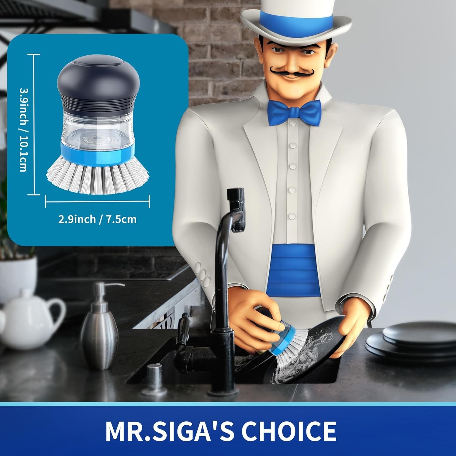 Versatile Navy Palm Brush Set for Easy Kitchen Cleaning – Non-Scratch Design