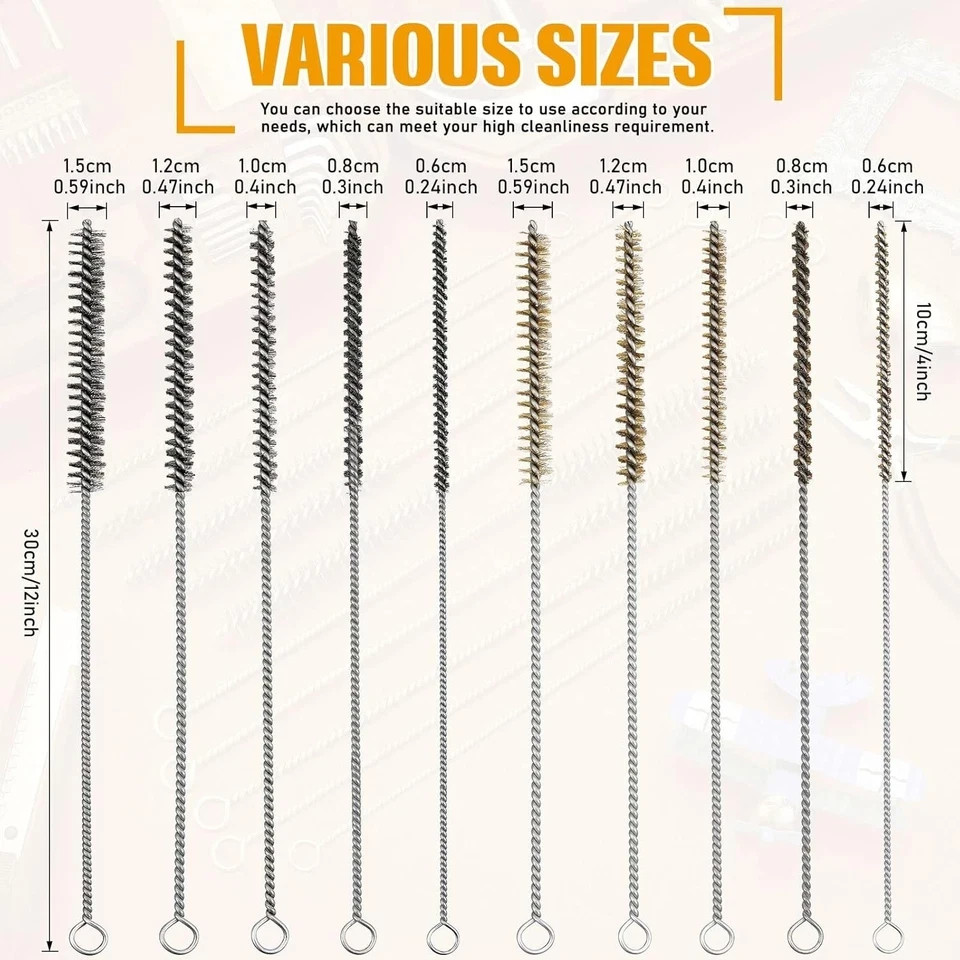 10 Pieces Wire Tube Brushes for Cleaning Pipe Brass Brush Stainless Steel Round