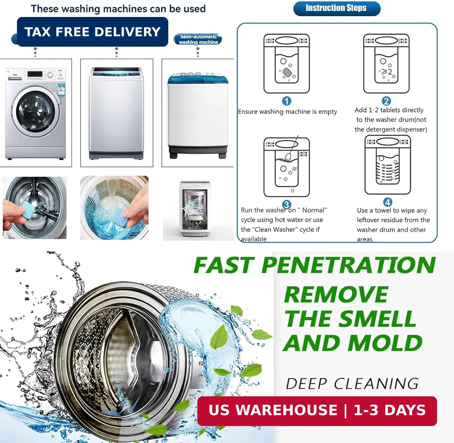 Bundle – Washing Machine Cleaner Tablets (20 Pack) & 7 oz Mold Remover Gel | Dee