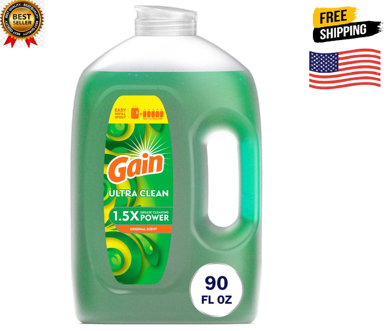 Gain Ultra Dishwashing Liquid Dish Soap, Original Scent, 90.0 fl oz