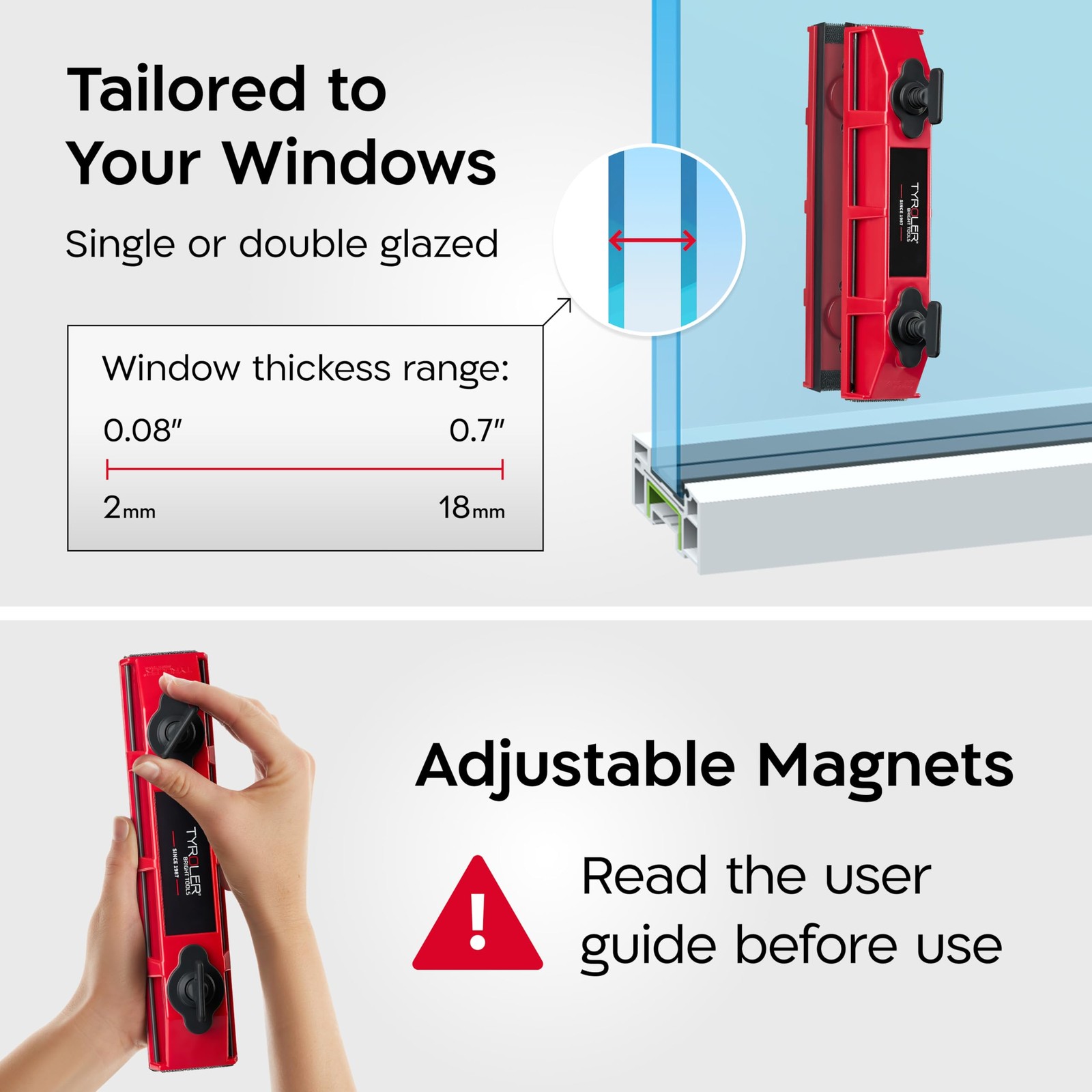Tyroler Outside Magnetic Window Cleaner Tool | The Glider D-2 AFC Double-Side…