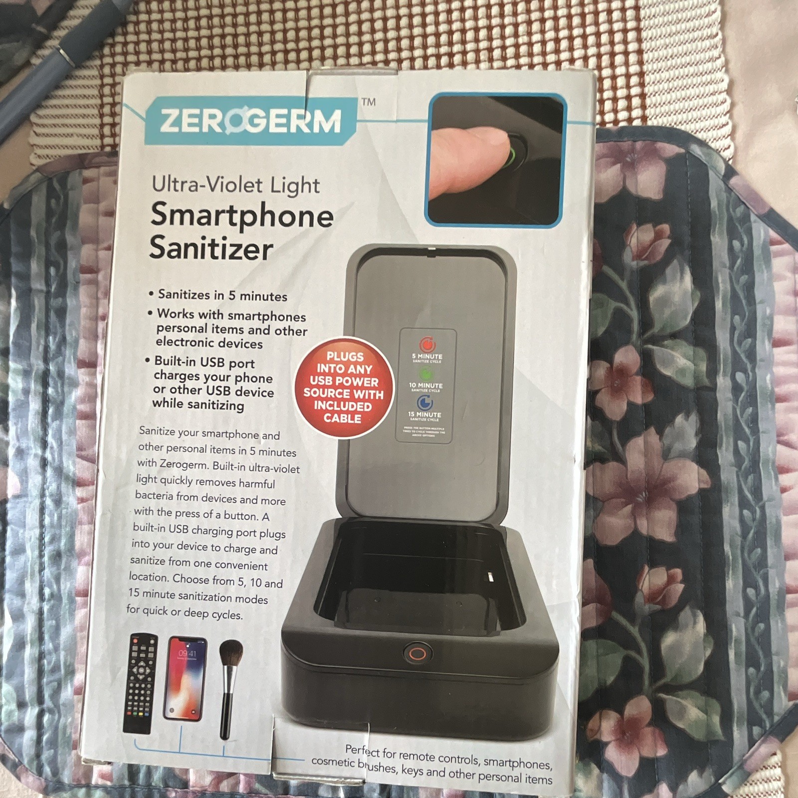 ZEROGERM UV Light Smartphone Sanitizer, Chemical Free, Built-In USB Port