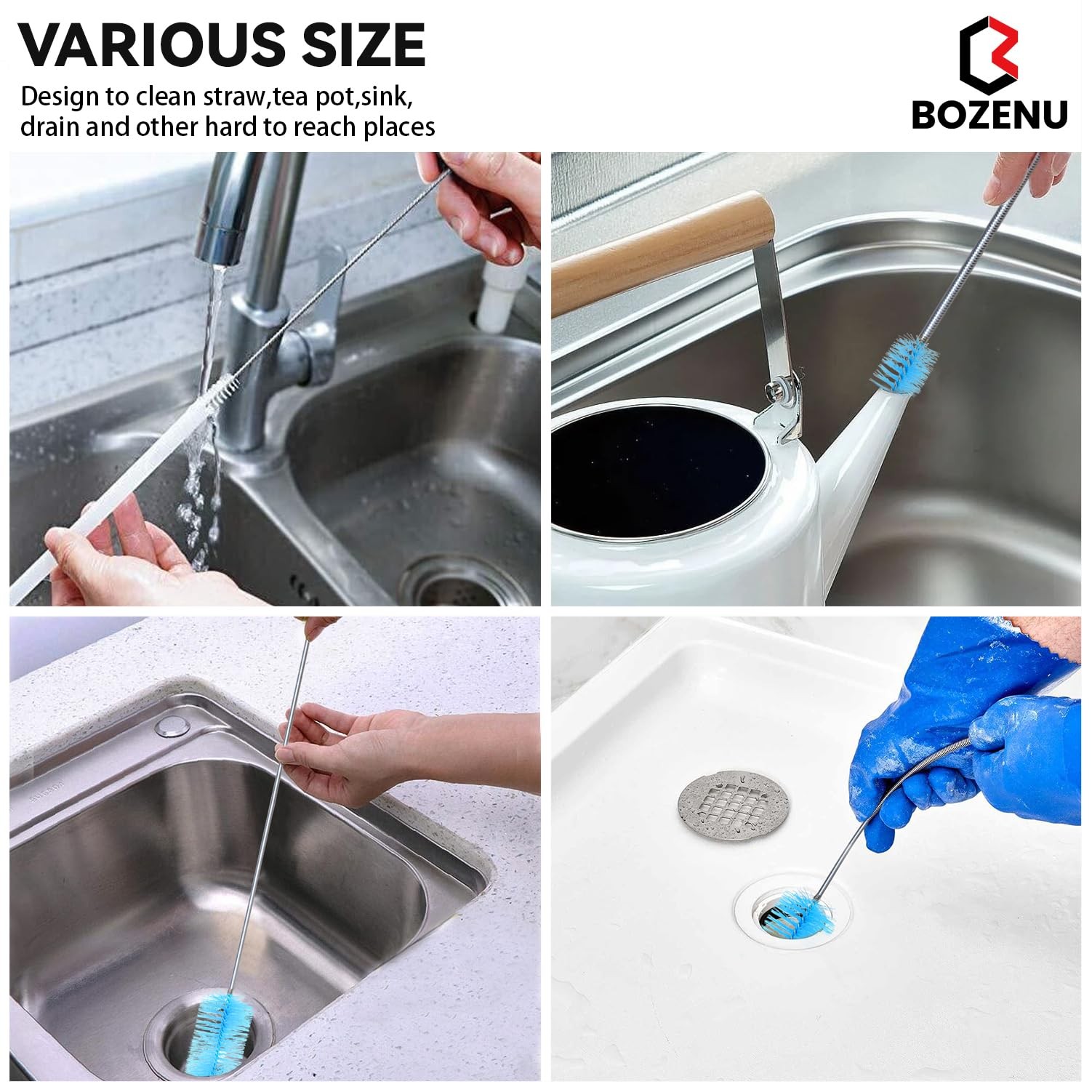 Flexible Drain Brush, 66 Inch Long Double Ended Hose Pipe and 58 Inch Tube Cl…