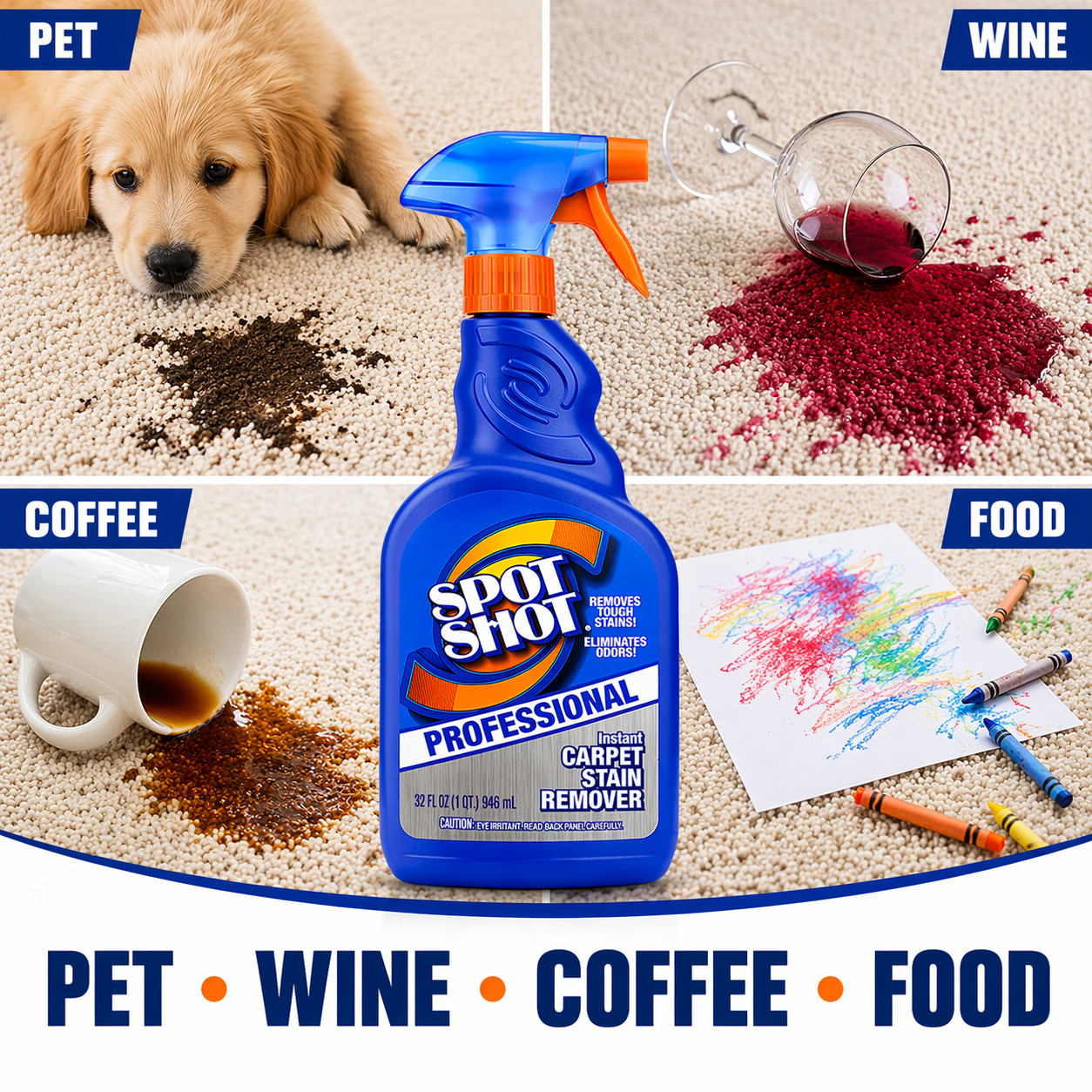 Spot Shot Professional Instant Carpet Stain Remover with Trigger Spray, 32 OZ