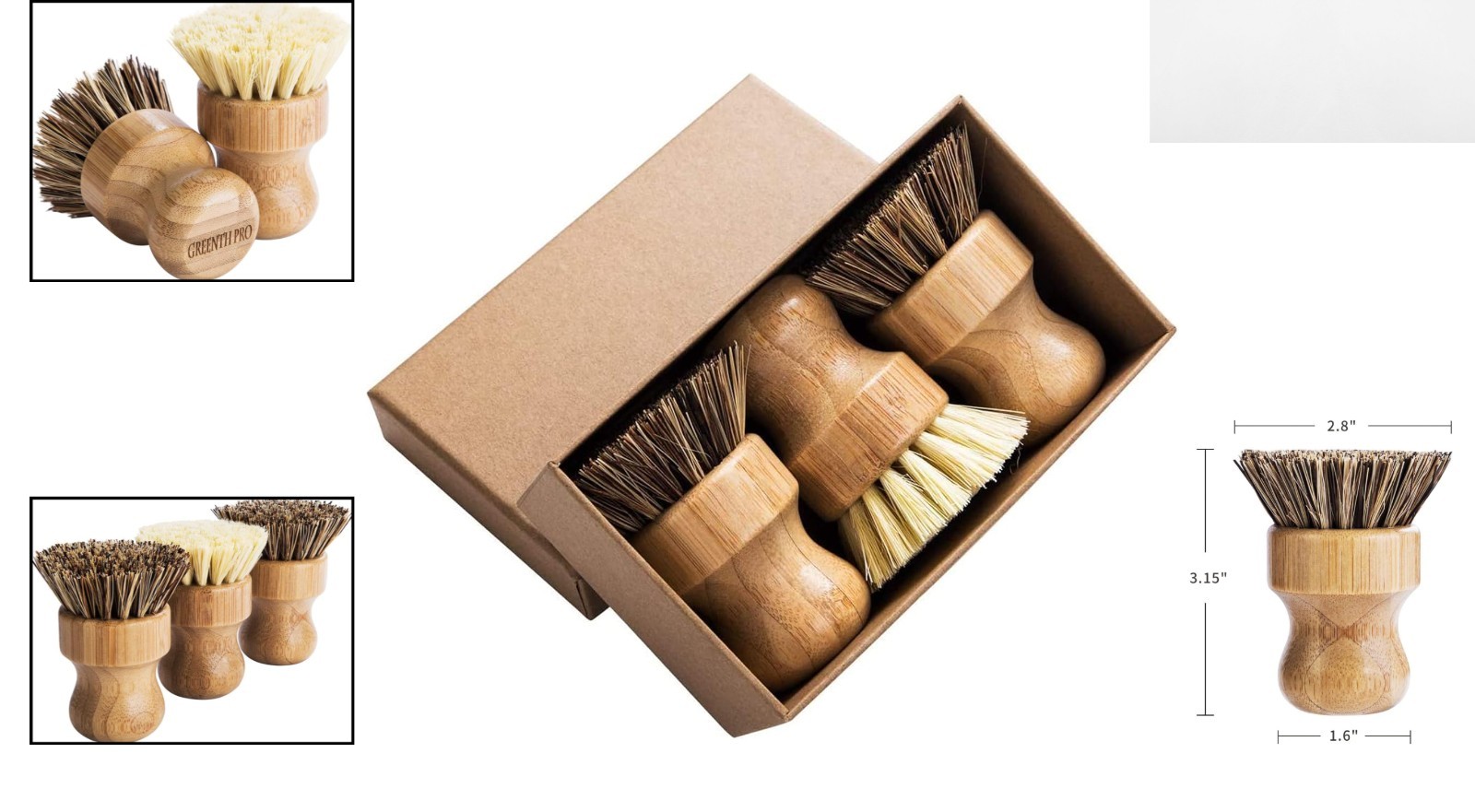 Heat-Resistant Bamboo Cleaning Brush Set – Perfect for Pots, Pans & Veggies