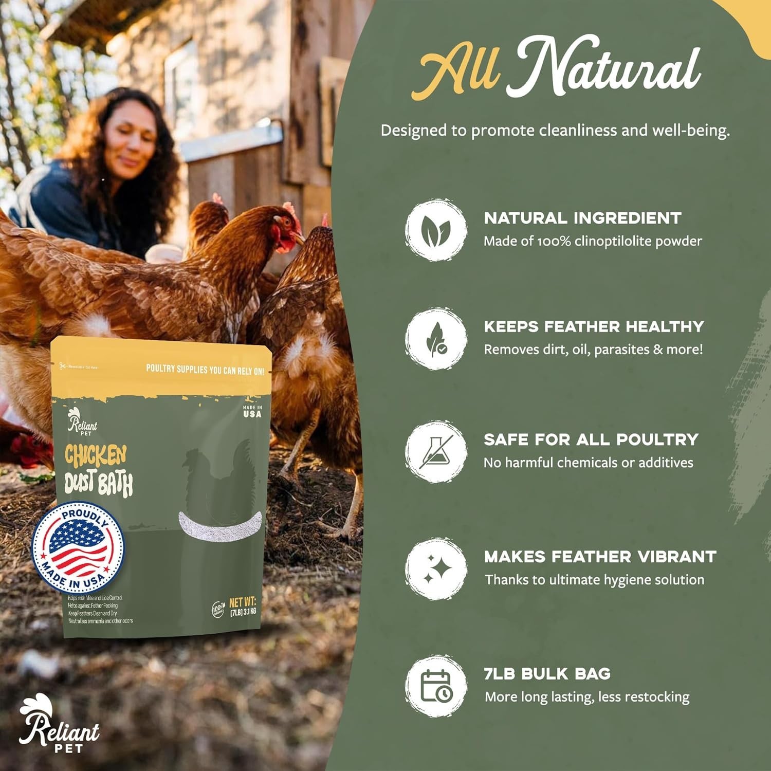 Chicken Dust Bath – 7lbs, Made in USA Natural Dust Bath for Chickens – Ideal Chi