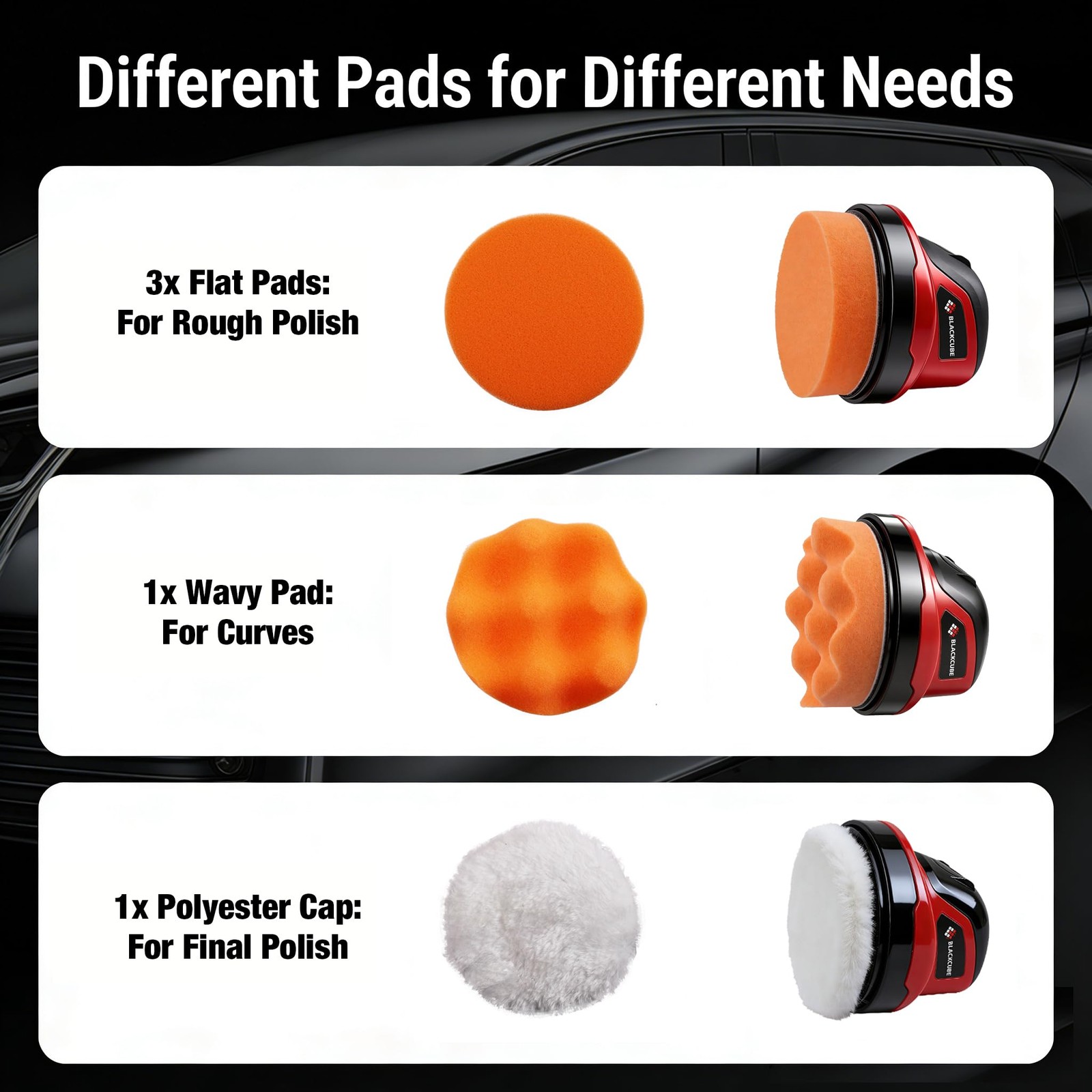 Cordless Car Polisher 230 RPM, USB Rechargeable Auto Buffer, 5Pad Detailing Kit